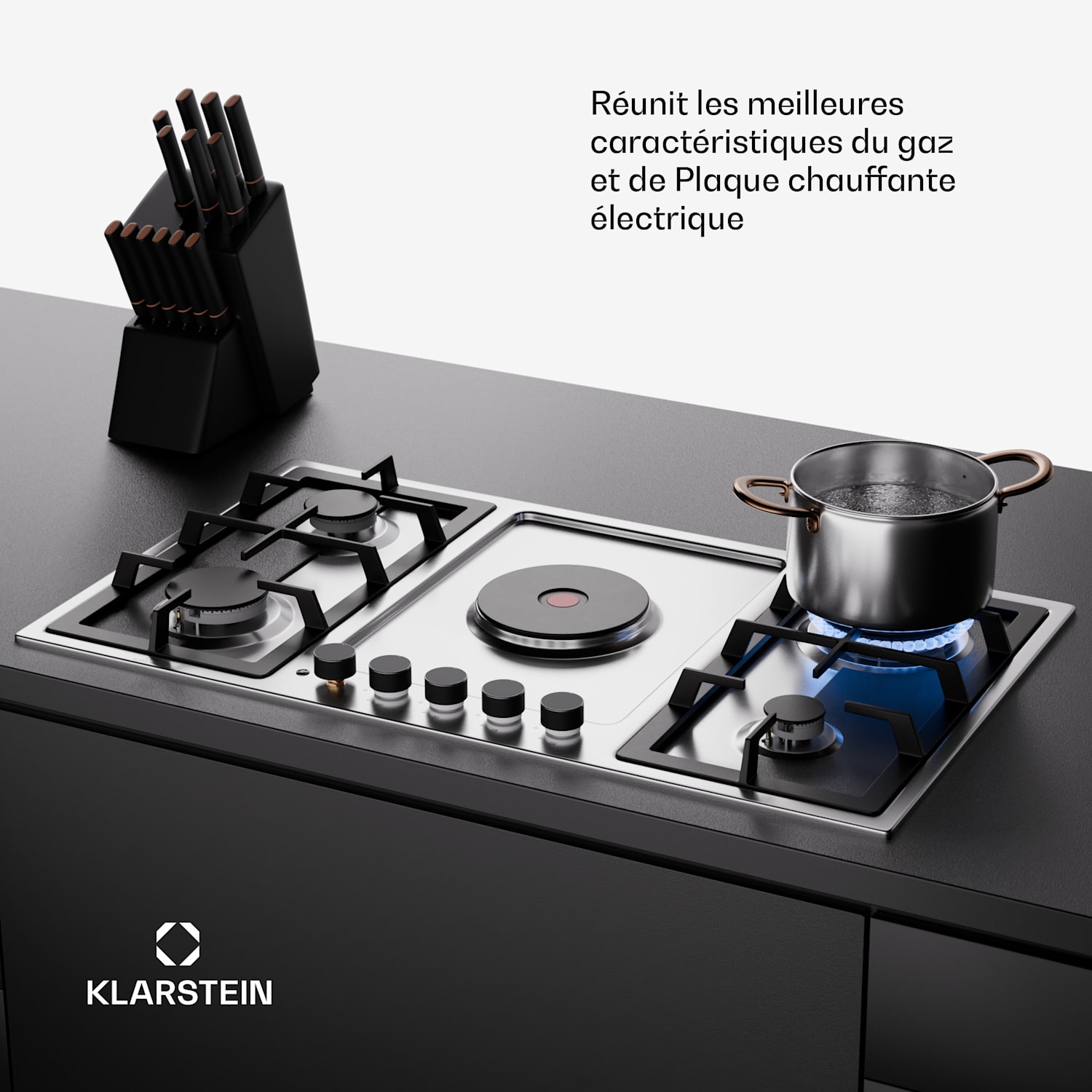 MultiChef 5 Hot Plate gas- en elektrische kookplaat 5 kookzones 4 gasbranders 1 elektrisch kookveld 90 cm | Gaskookplaat + kookveld | Zilver