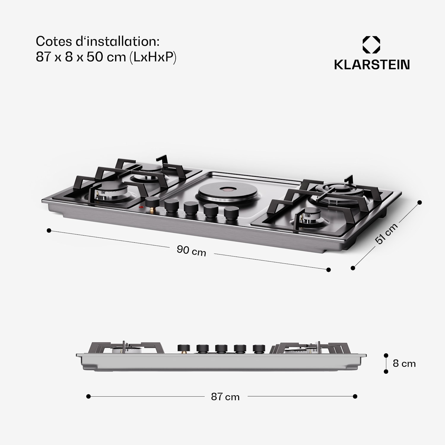 MultiChef 5 Hot Plate gas- en elektrische kookplaat 5 kookzones 4 gasbranders 1 elektrisch kookveld 90 cm | Gaskookplaat + kookveld | Zilver
