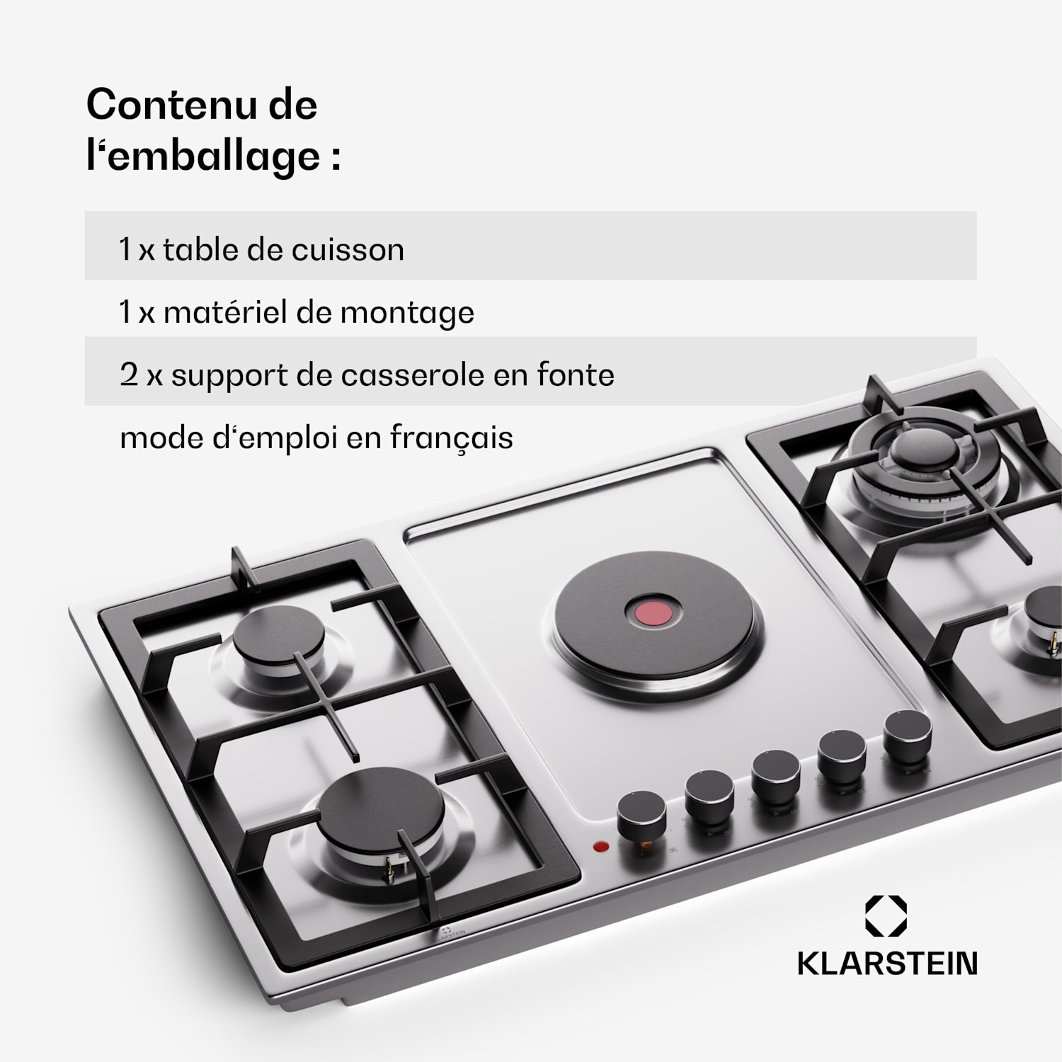 MultiChef 5 Hot Plate gas- en elektrische kookplaat 5 kookzones 4 gasbranders 1 elektrisch kookveld 90 cm | Gaskookplaat + kookveld | Zilver