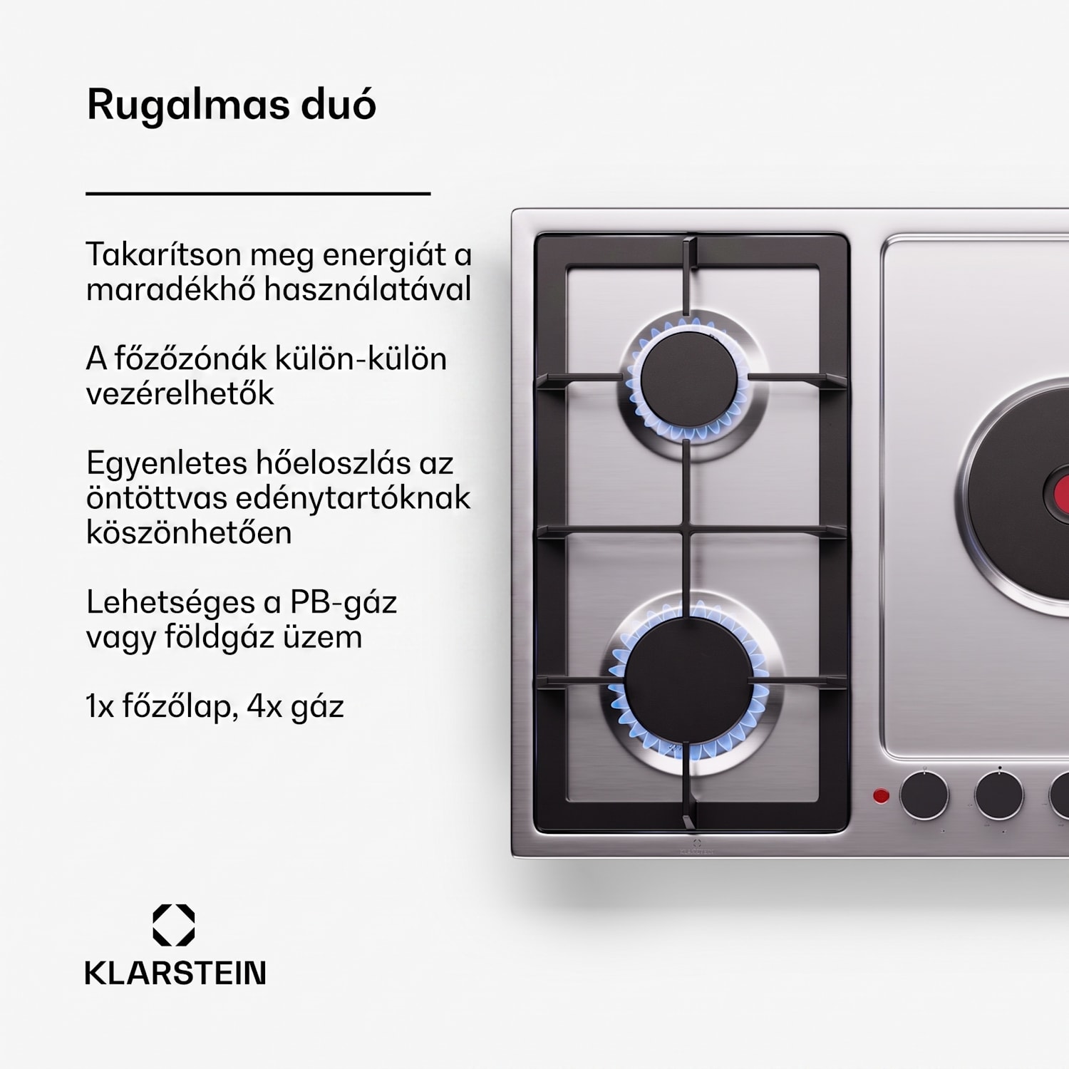 MultiChef 5 Hot Plate, villany és gáz főzőlap, 5 főzőzóna, 4 égő, 1 villany főzőlap 90 cm | Gáz + főzőlap | Ezüst