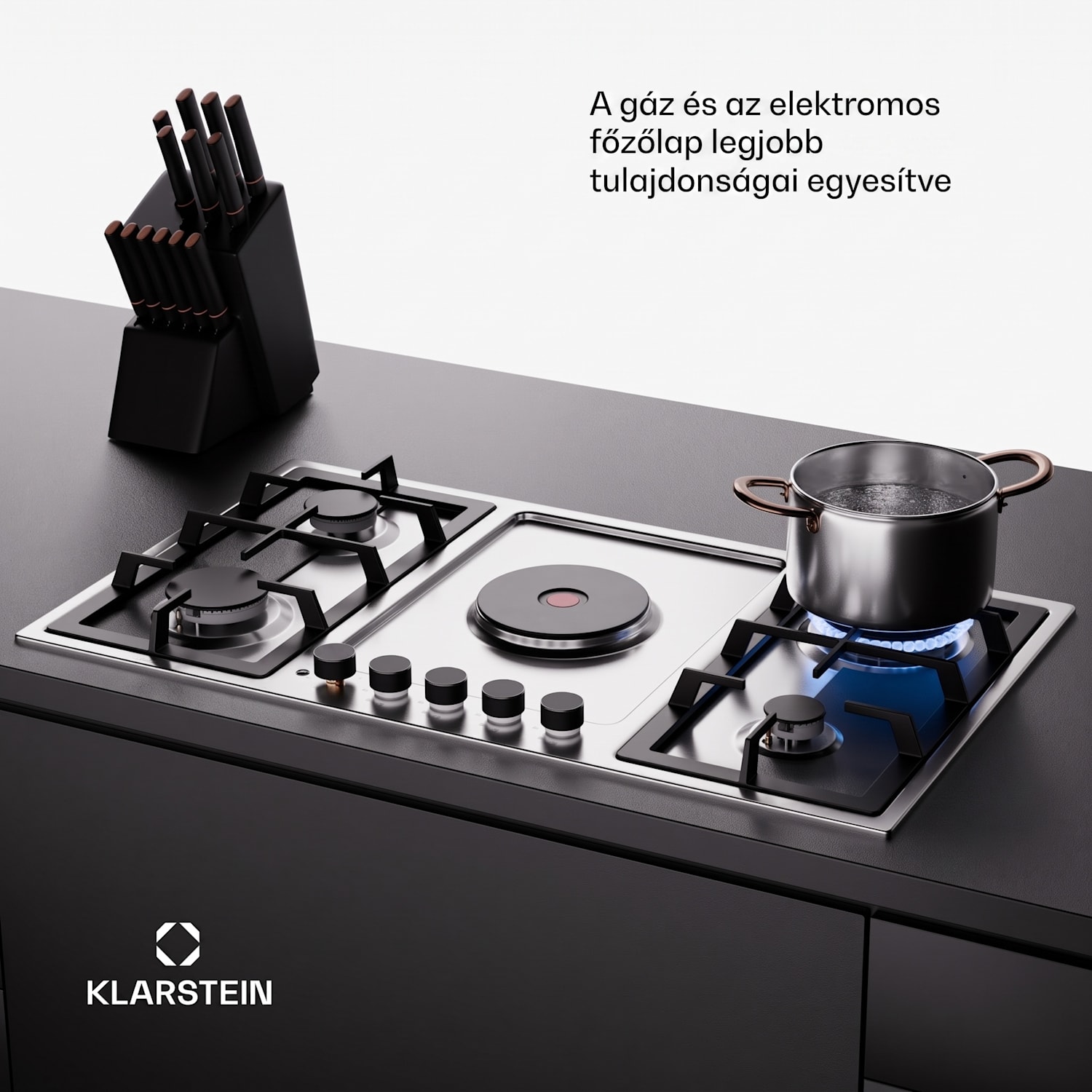 MultiChef 5 Hot Plate, villany és gáz főzőlap, 5 főzőzóna, 4 égő, 1 villany főzőlap 90 cm | Gáz + főzőlap | Ezüst