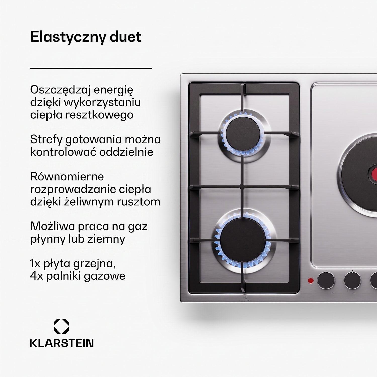 MultiChef 5 Hot Plate, płyta elektryczna i gazowa, 5 stref gotowania, 4 palniki gazowe, 1 pole elektryczne 90 cm | Płyta gazowa i kuchenna | Srebrny