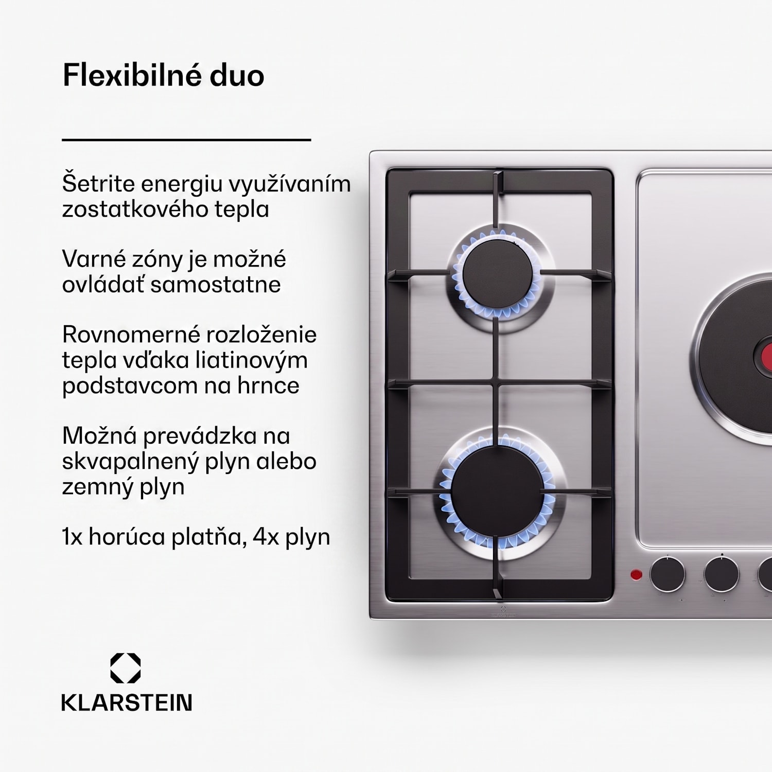 MultiChef 5 Hot Plate, elektrická a plynová varná doska, 5 varných zón, 4 horáky, 1 elektrická platňa 90 cm | Plynová a varná doska | Strieborná