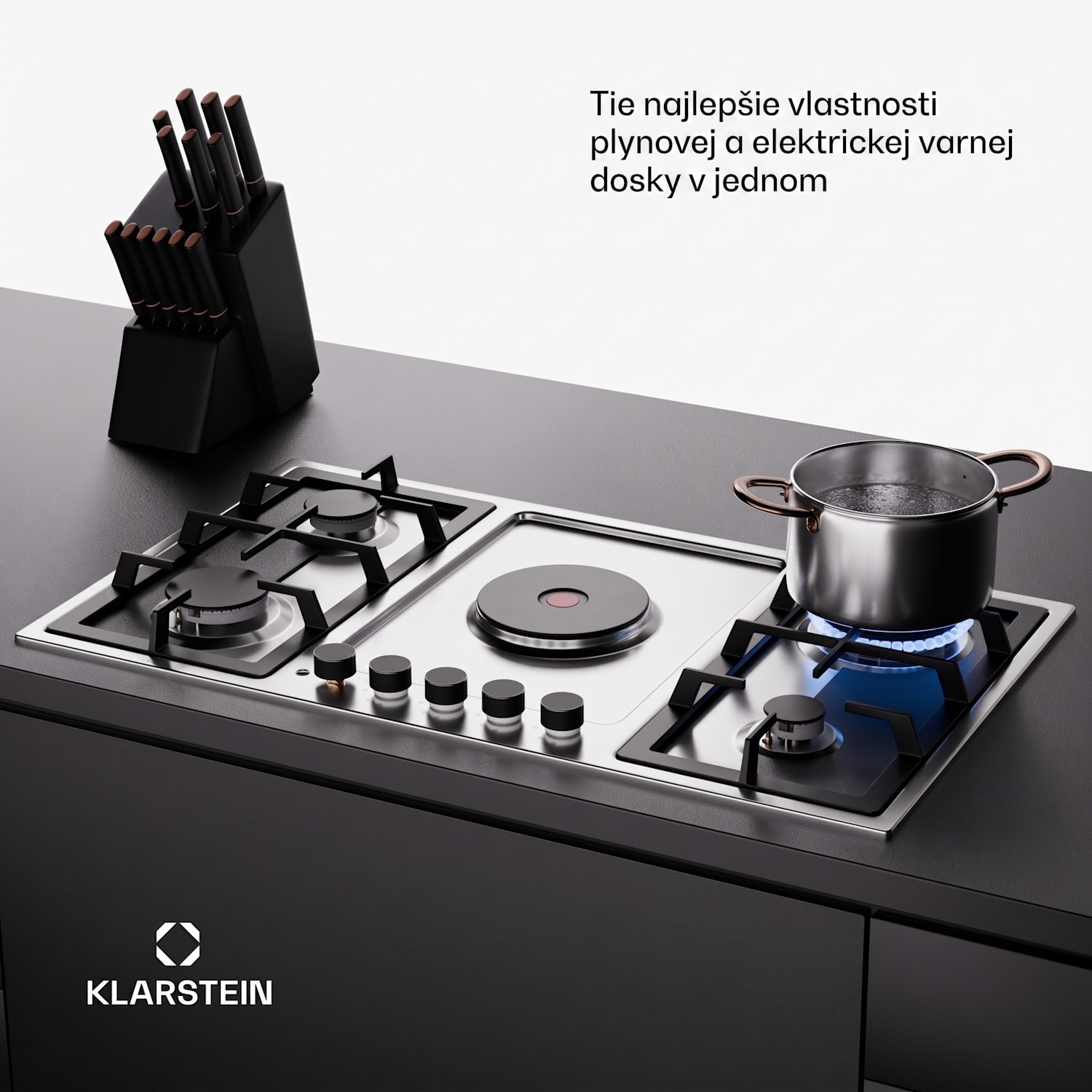 MultiChef 5 Hot Plate, elektrická a plynová varná doska, 5 varných zón, 4 horáky, 1 elektrická platňa 90 cm | Plynová a varná doska | Strieborná