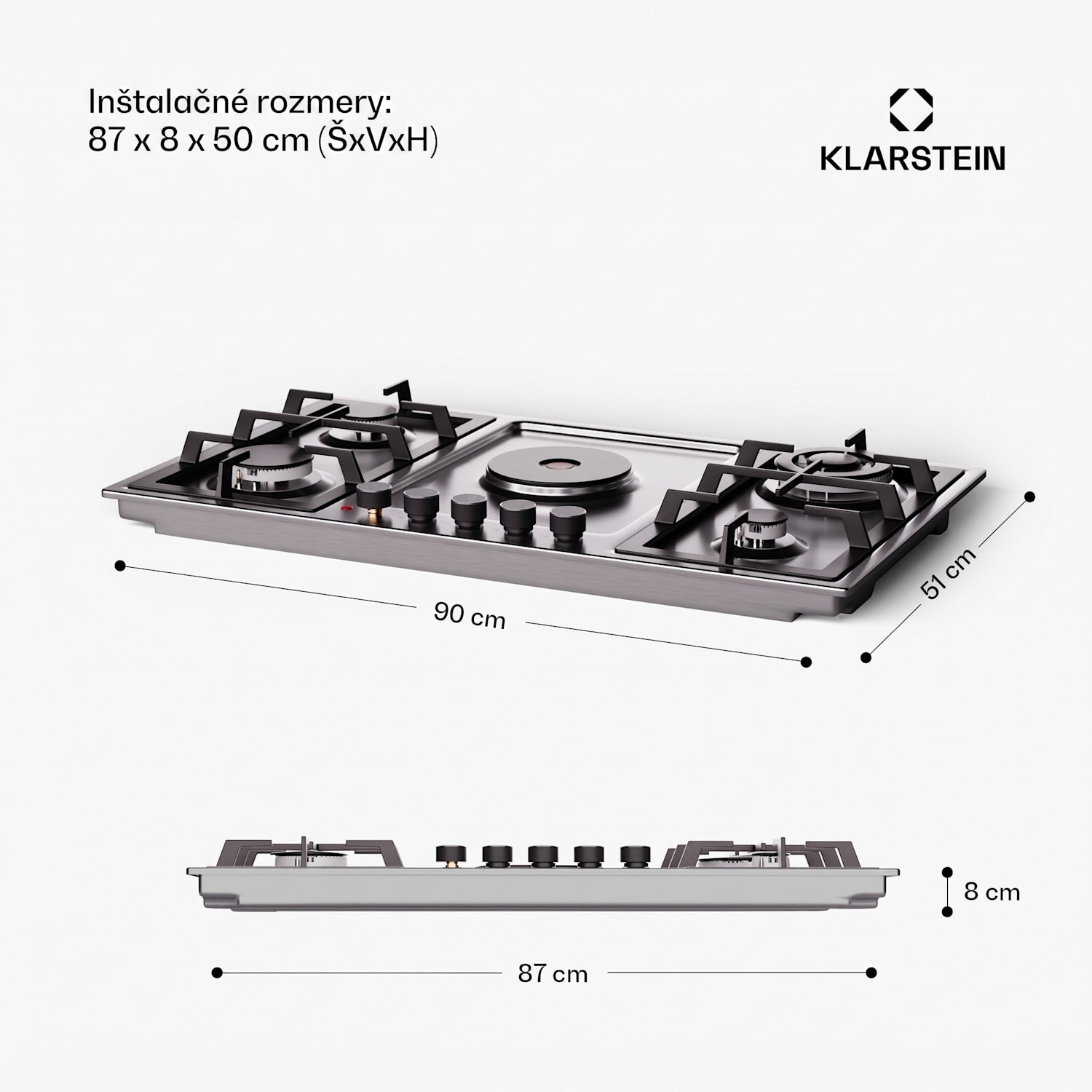 MultiChef 5 Hot Plate, elektrická a plynová varná doska, 5 varných zón, 4 horáky, 1 elektrická platňa 90 cm | Plynová a varná doska | Strieborná