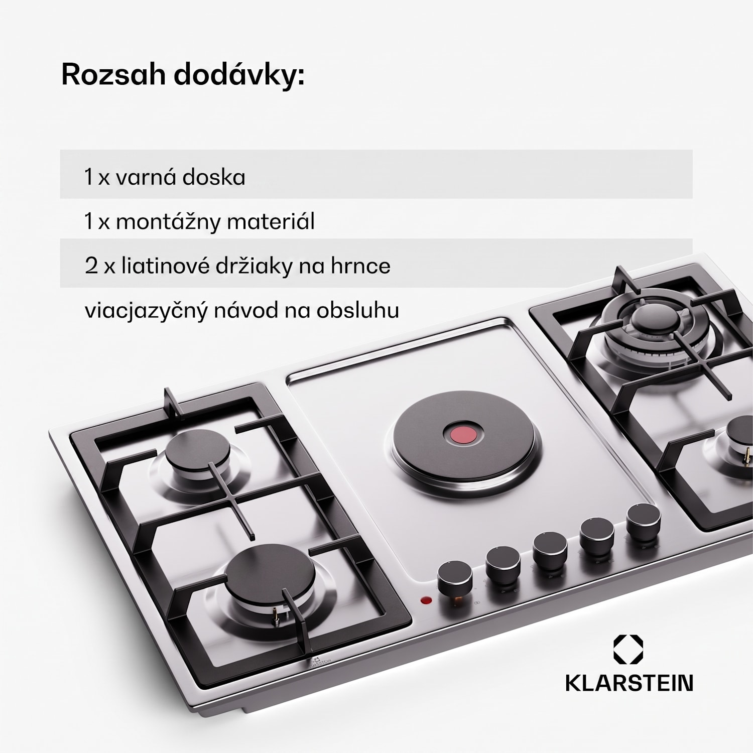 MultiChef 5 Hot Plate, elektrická a plynová varná doska, 5 varných zón, 4 horáky, 1 elektrická platňa 90 cm | Plynová a varná doska | Strieborná