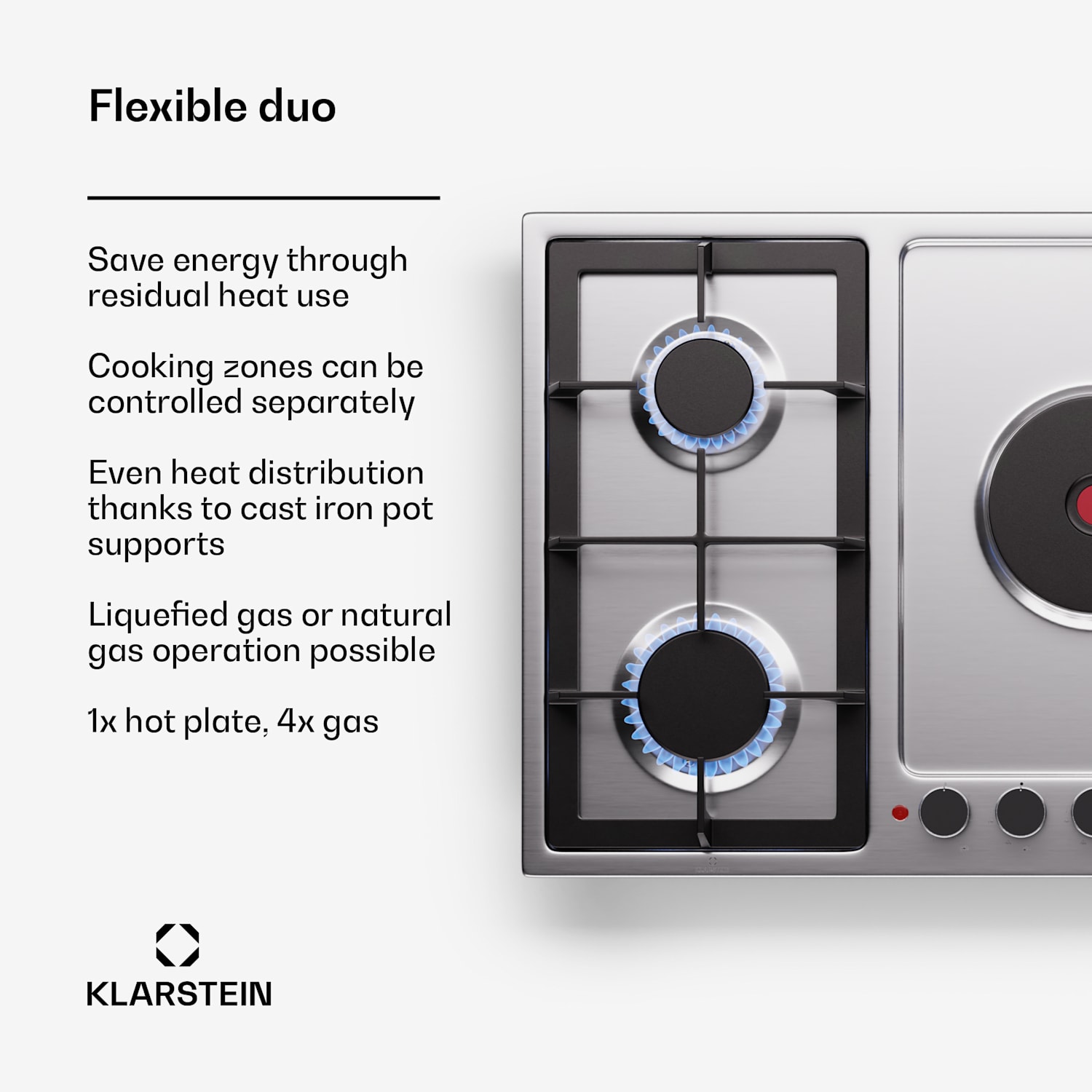 MultiChef 5 Hot Plate, elektrická a plynová varná doska, 5 varných zón, 4 horáky, 1 elektrická platňa 90 cm | Plynová a varná doska | Strieborná