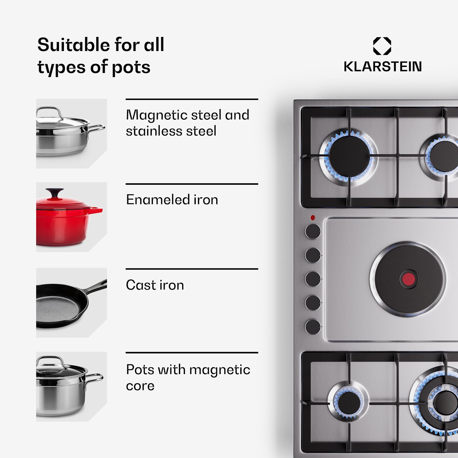 MultiChef 5 Hot Plate, elektrická a plynová varná doska, 5 varných zón, 4 horáky, 1 elektrická platňa 90 cm | Plynová a varná doska | Strieborná