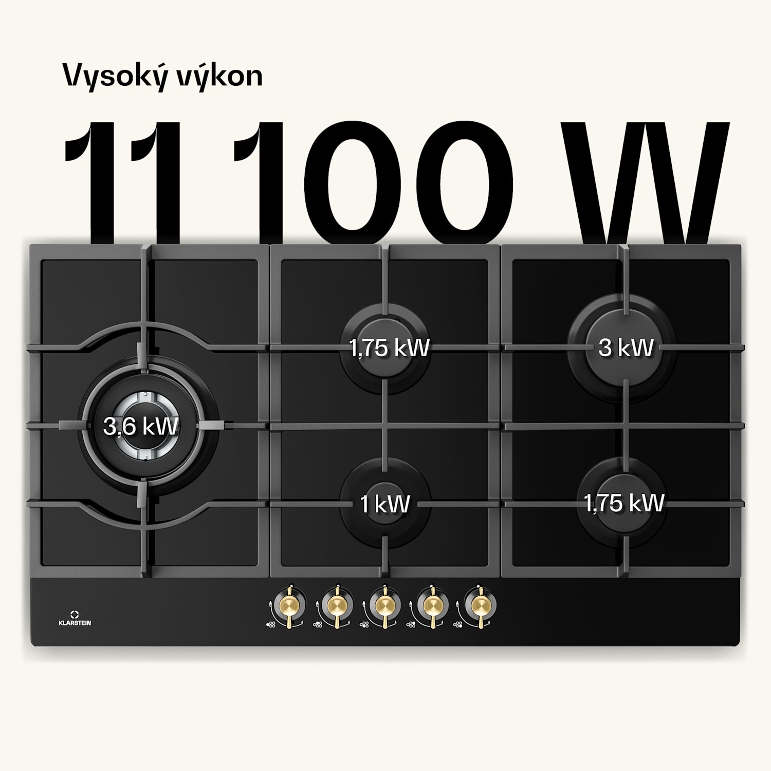 Victoria Chef Edition, plynová varná deska, 5 zón 90 cm | Sklo | Černá