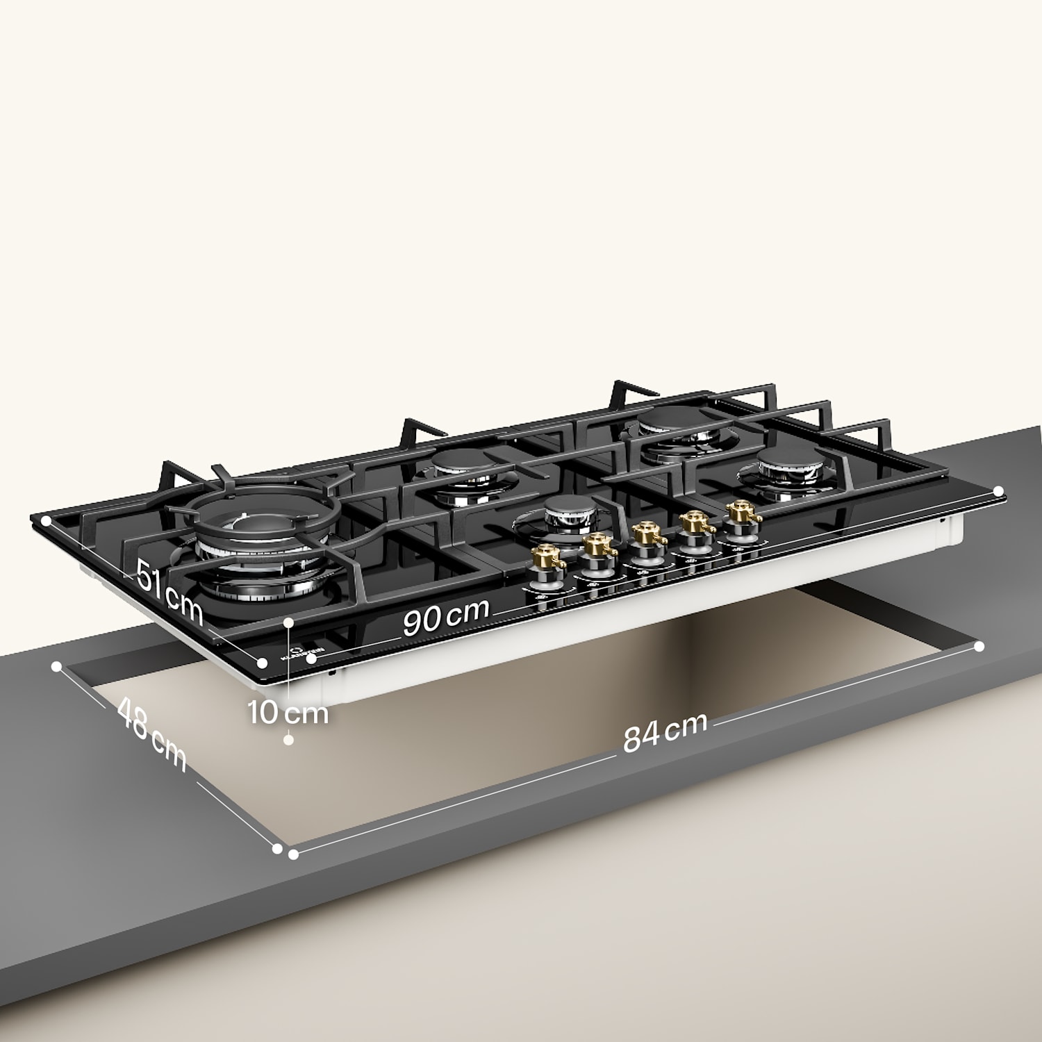 Victoria Chef Edition, plynová varná deska, 5 zón 90 cm | Sklo | Černá