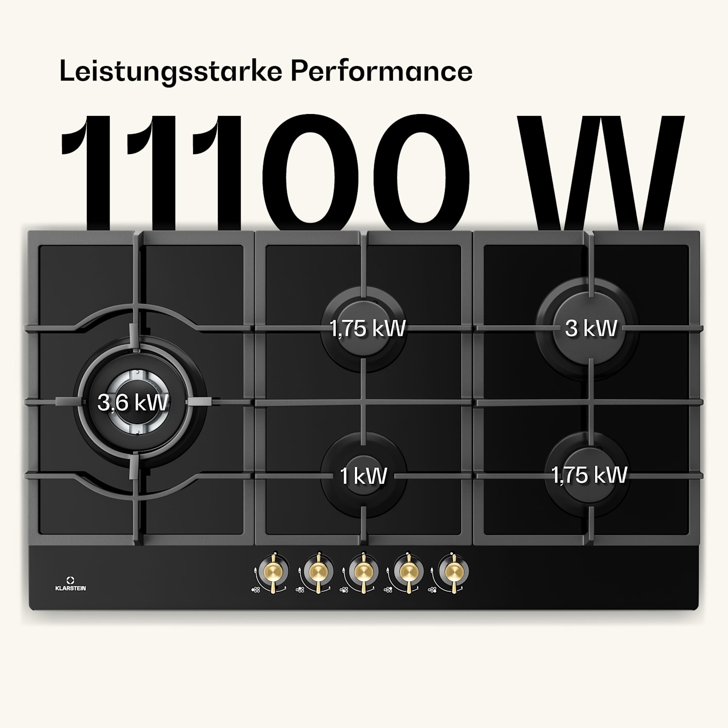  <p>Klarstein Victoria Chef Edition - Piano cottura a gas a 5 zone, 5 fuochi</p> 90 cm | Vetro | Nero