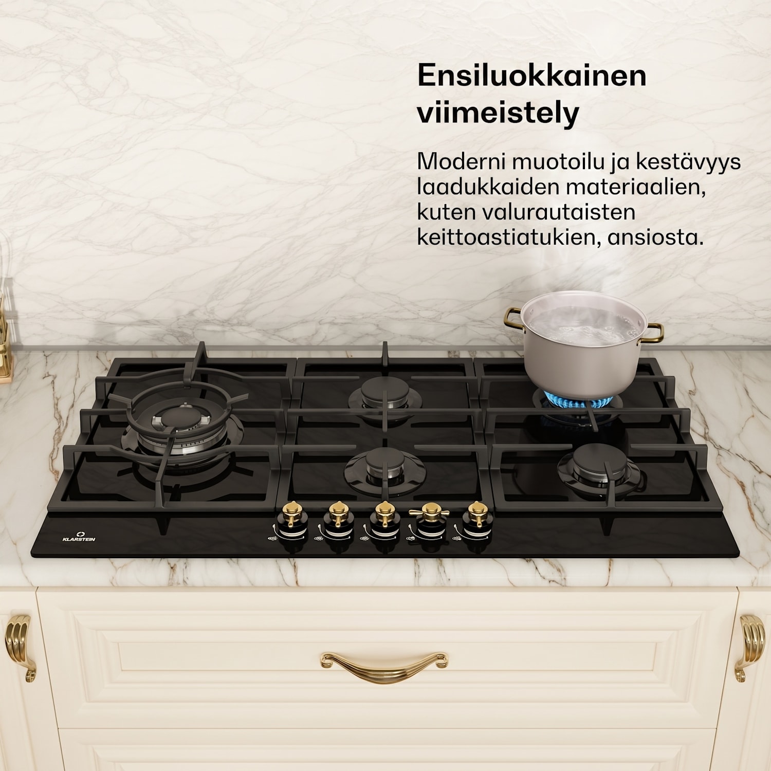 Klarstein Victoria Chef Edition 5 alueen kaasuliesi 5-liekkinen 90 cm | Lasi | Musta