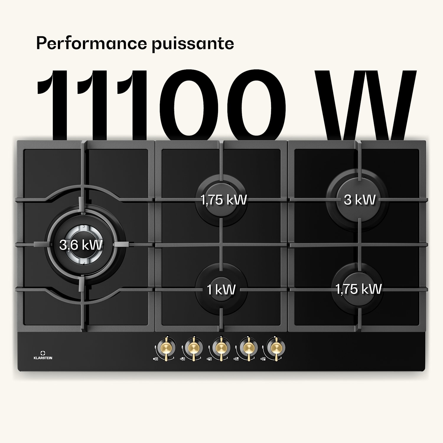  <p>Klarstein Victoria Chef Edition 5-zones gaskookplaat 5-pits</p> 90 cm | Glas | Zwart