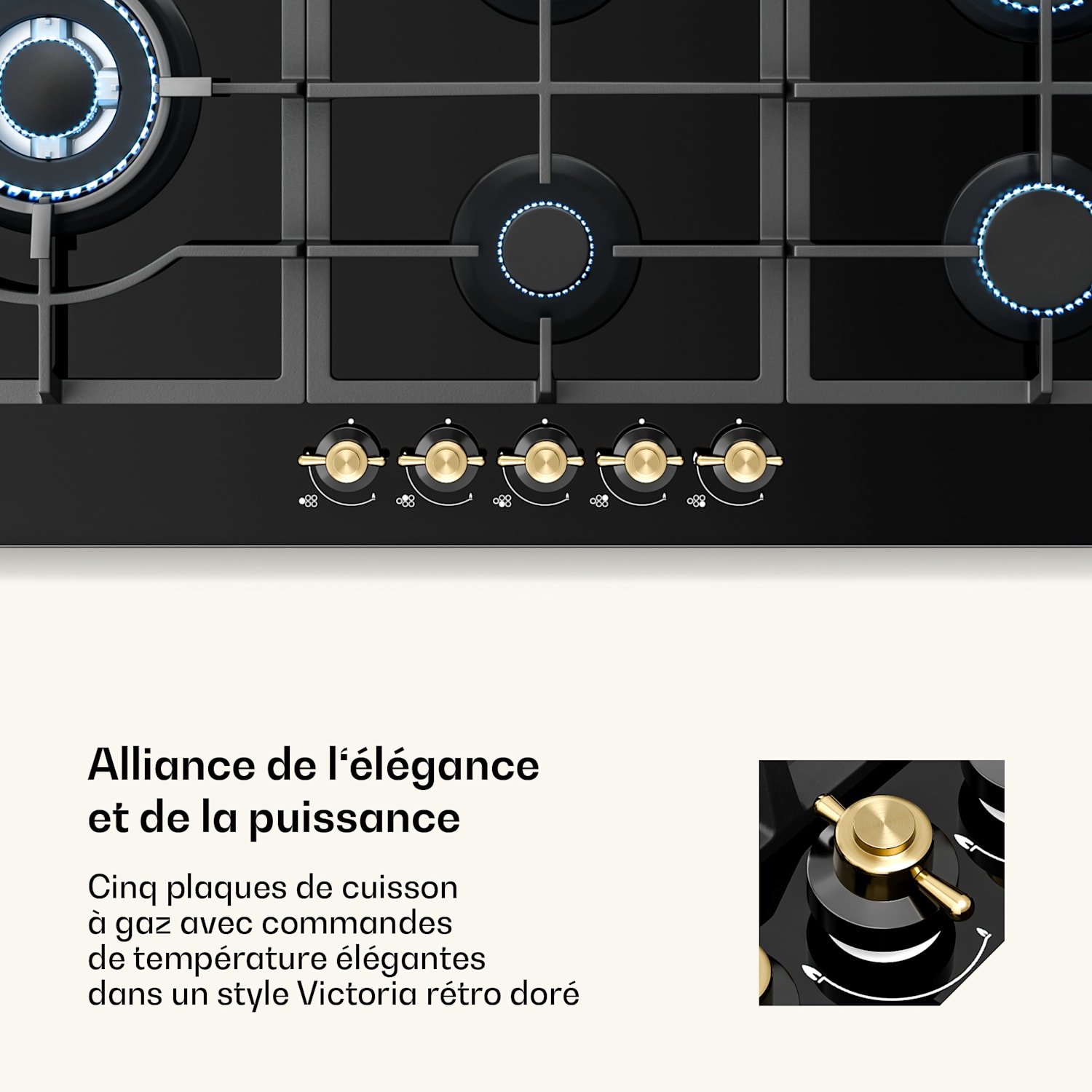  <p>Klarstein Victoria Chef Edition 5-zones gaskookplaat 5-pits</p> 90 cm | Glas | Zwart