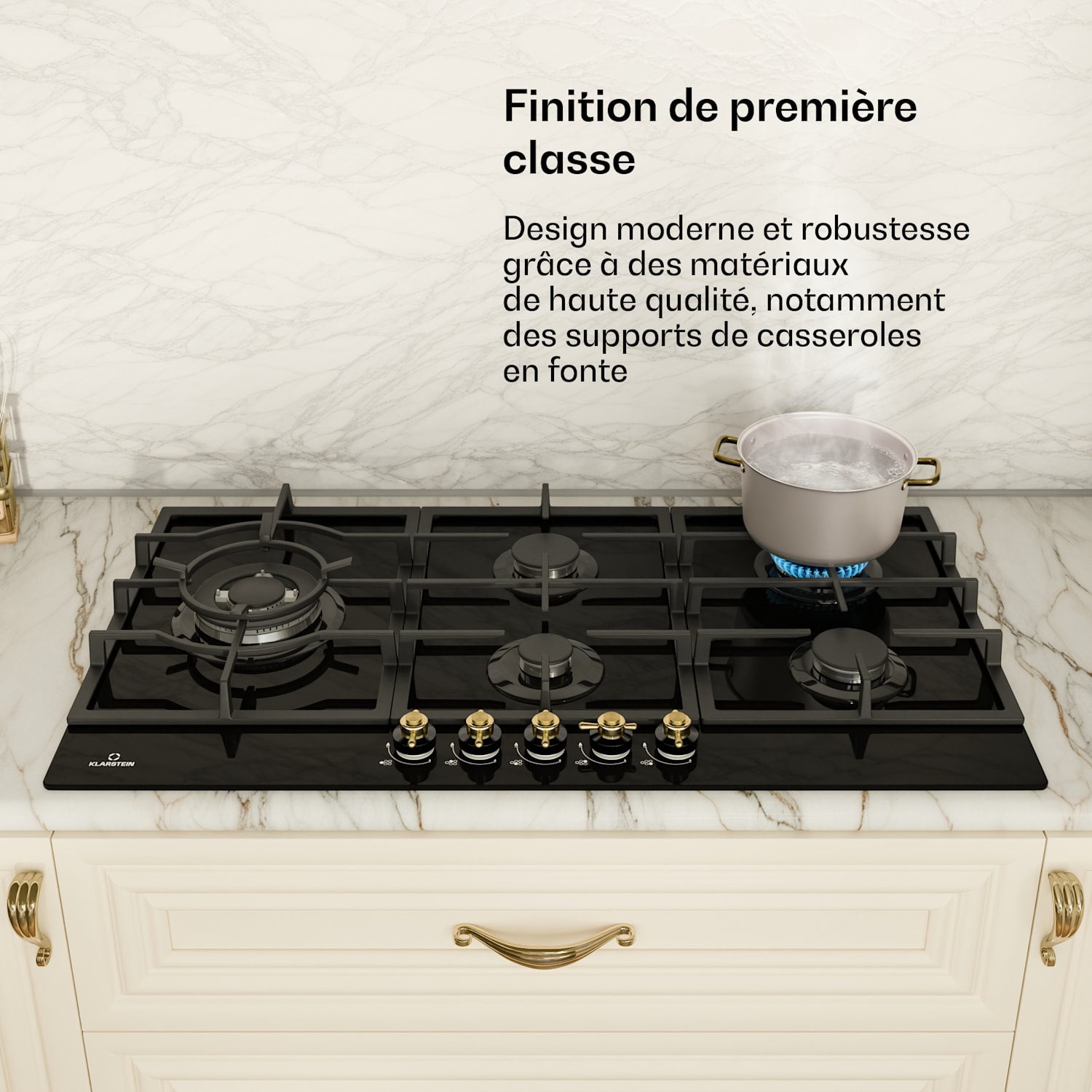  <p>Klarstein Victoria Chef Edition 5-zones gaskookplaat 5-pits</p> 90 cm | Glas | Zwart