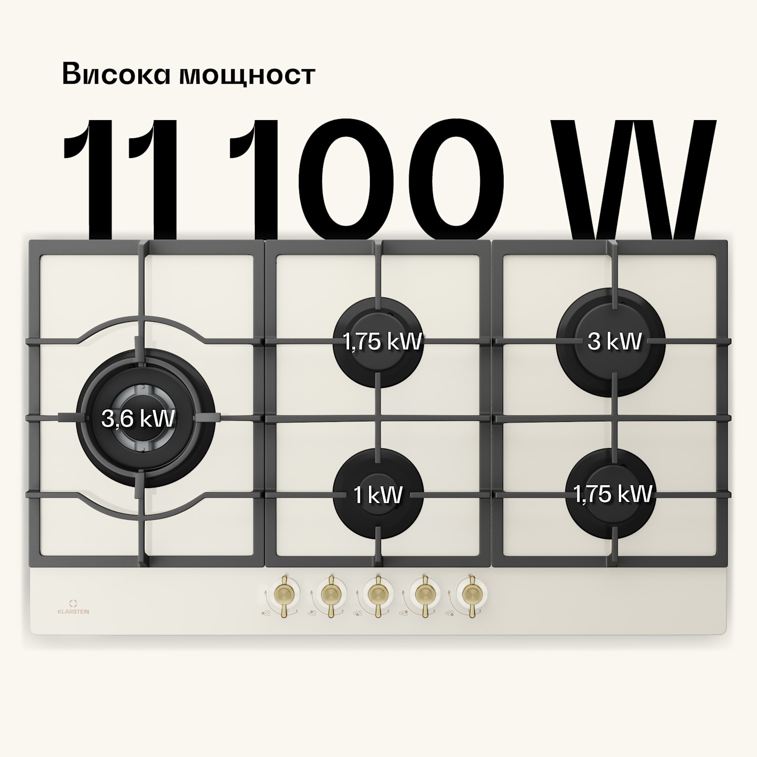 Victoria Chef Edition, газов плот, 5 зони 90 cm | Стъкло | Кремав