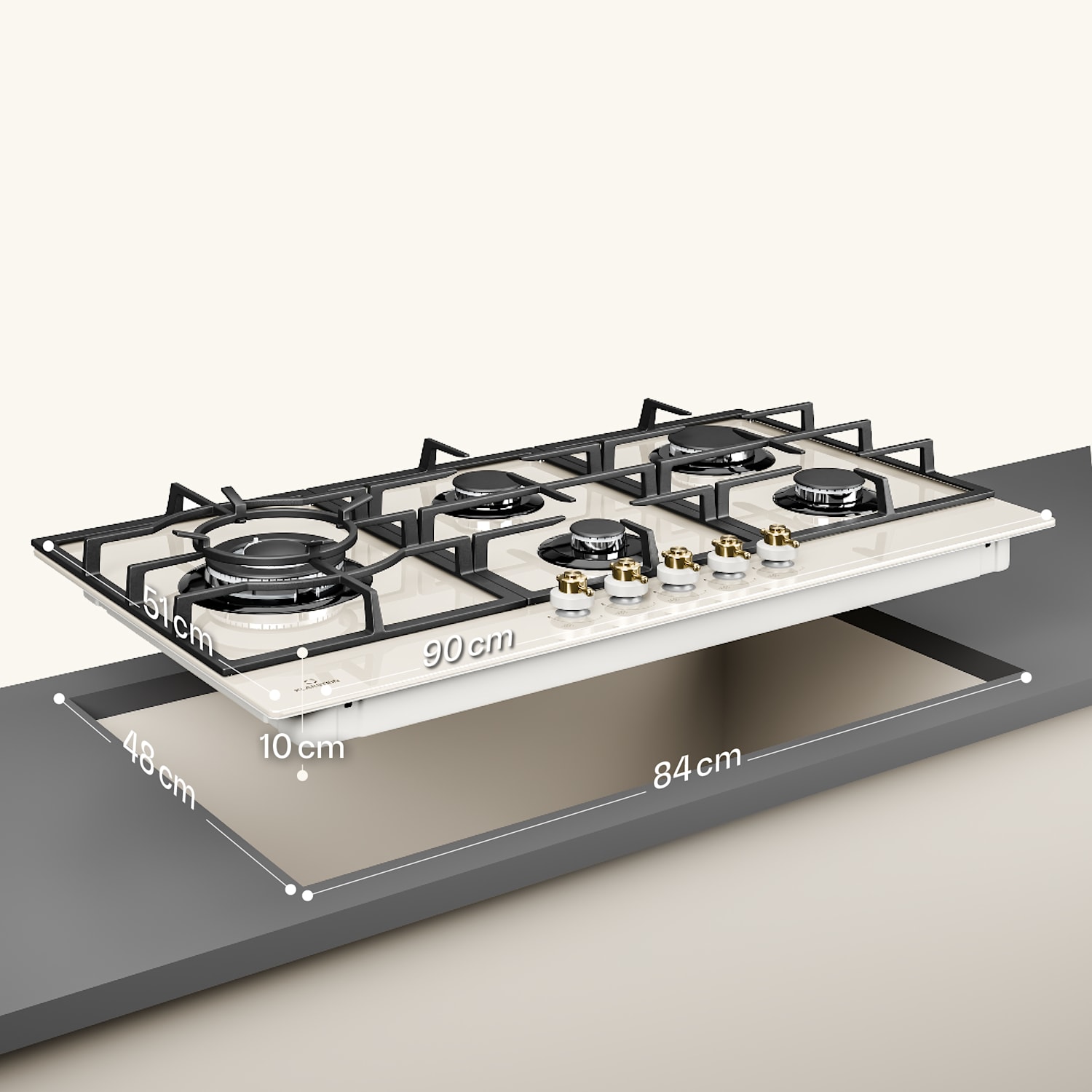 Victoria Chef Edition, газов плот, 5 зони 90 cm | Стъкло | Кремав