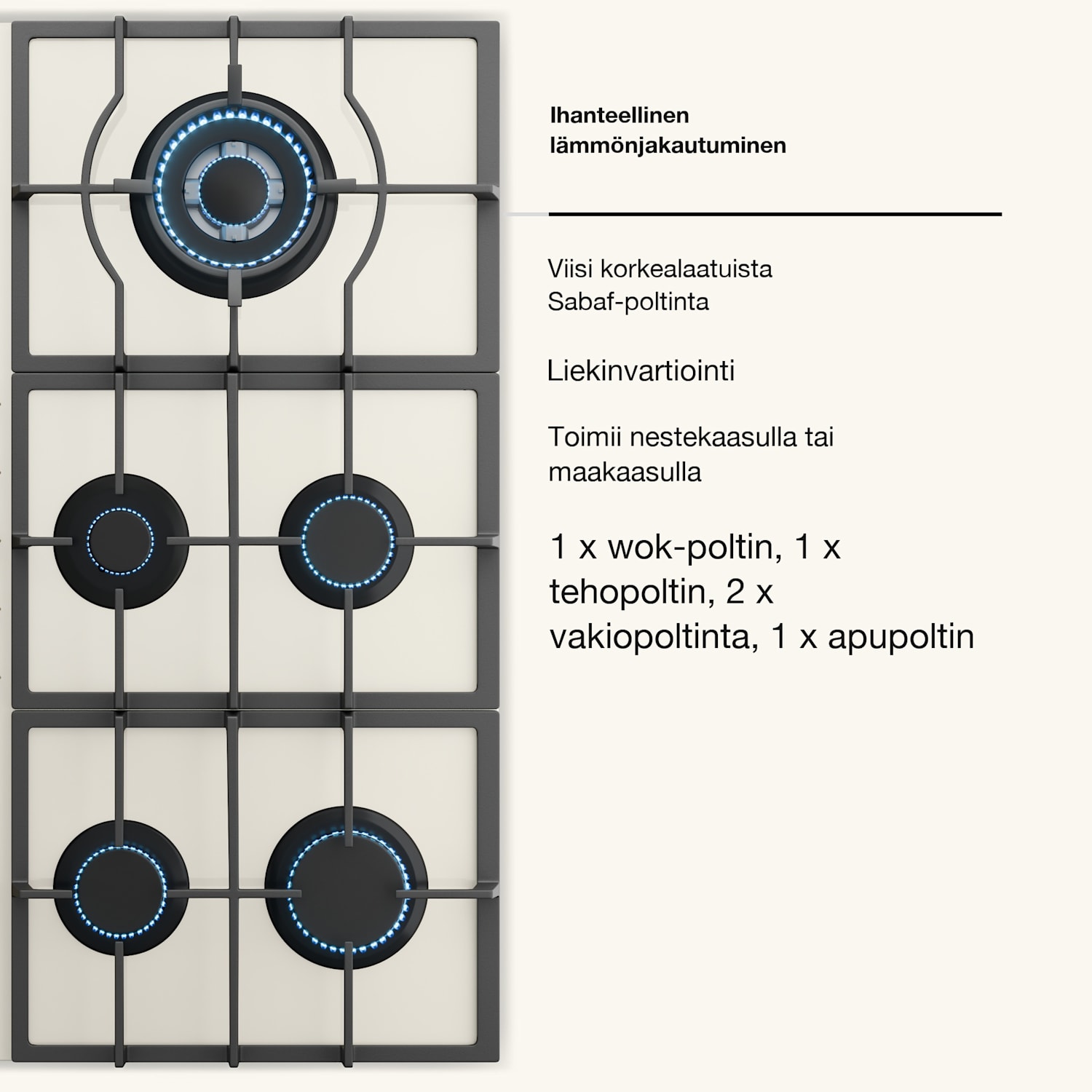 Klarstein VIctori Chef Edition 5 alueen kaasuliesi 5-liekkinen 90 cm | Lasi | Kerma