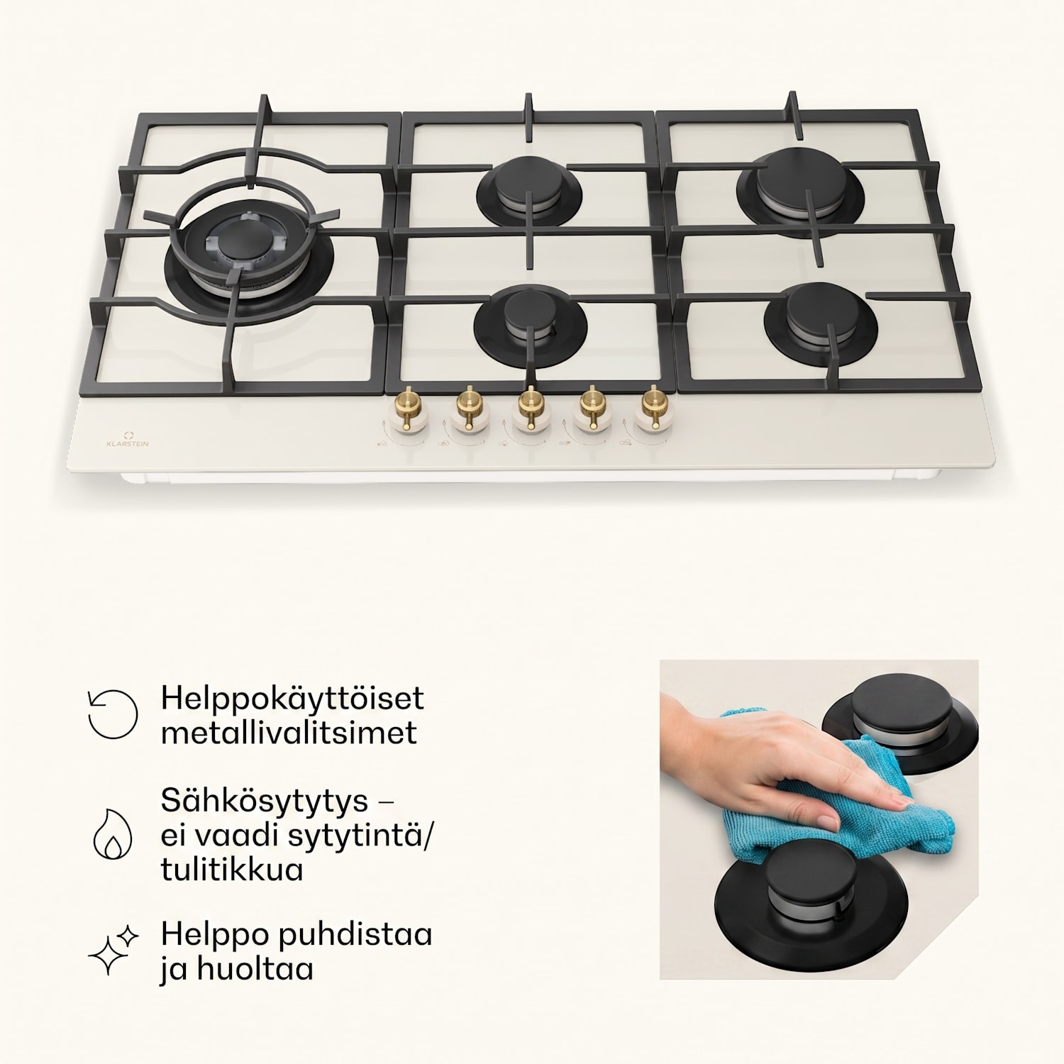 Klarstein VIctori Chef Edition 5 alueen kaasuliesi 5-liekkinen 90 cm | Lasi | Kerma