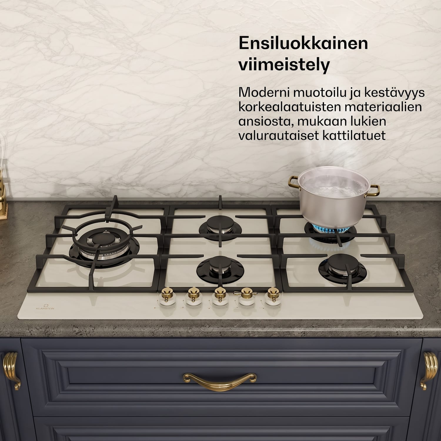 Klarstein VIctori Chef Edition 5 alueen kaasuliesi 5-liekkinen 90 cm | Lasi | Kerma