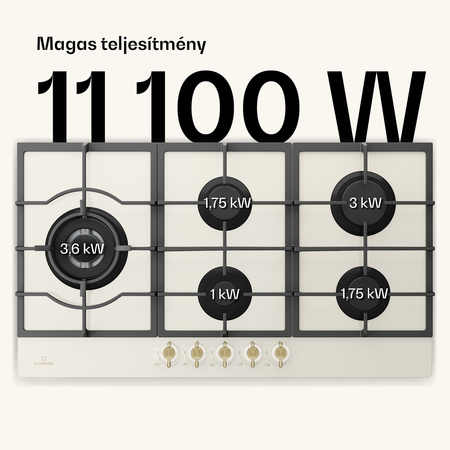 Victoria Chef Edition, gáz főzőlap, 5 zóna 90 cm | Üveg | Krém