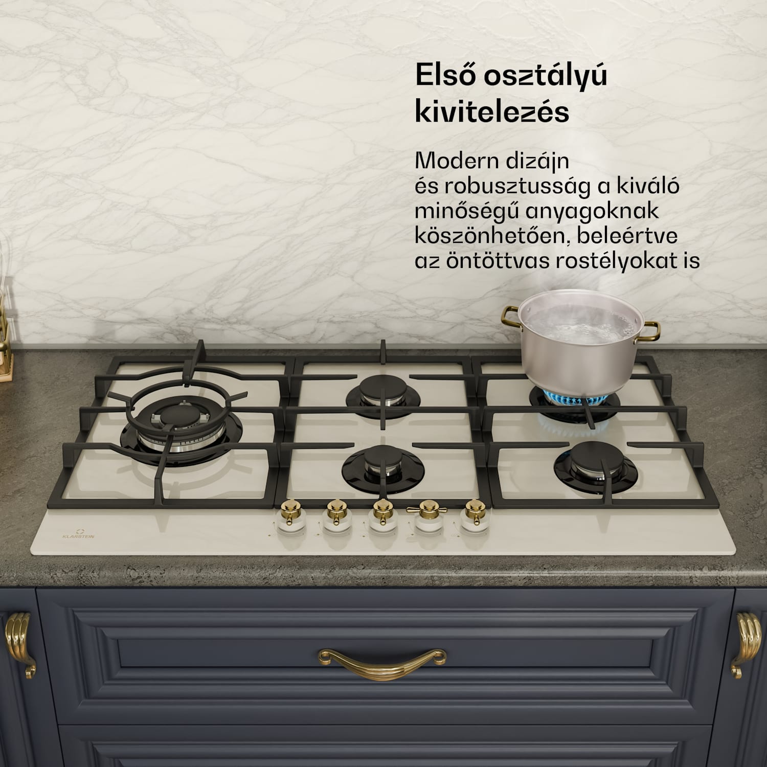 Victoria Chef Edition, gáz főzőlap, 5 zóna 90 cm | Üveg | Krém