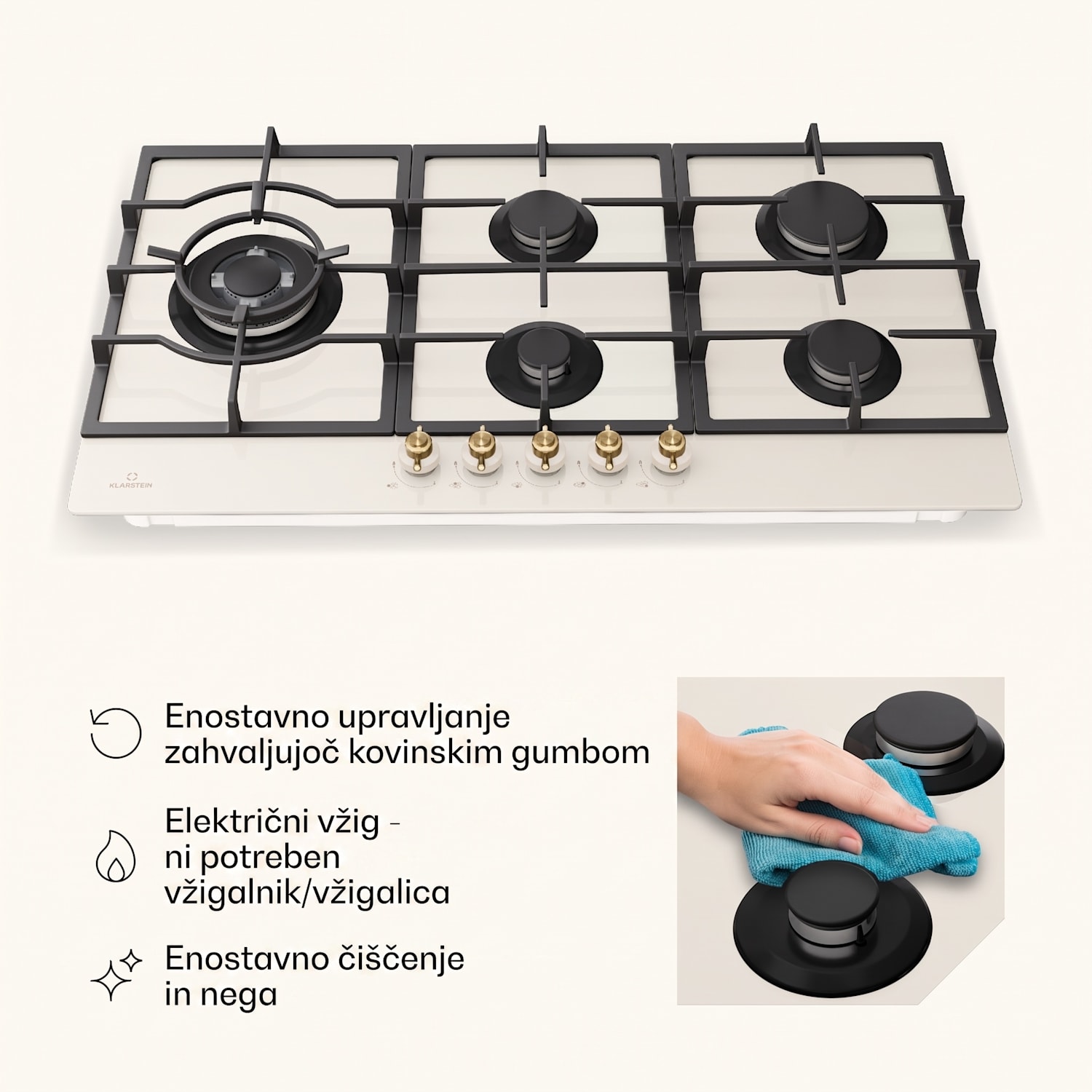 Victoria Chef Edition, plinska kuhalna plošča, 5 con 90 cm | Steklo | Kremna