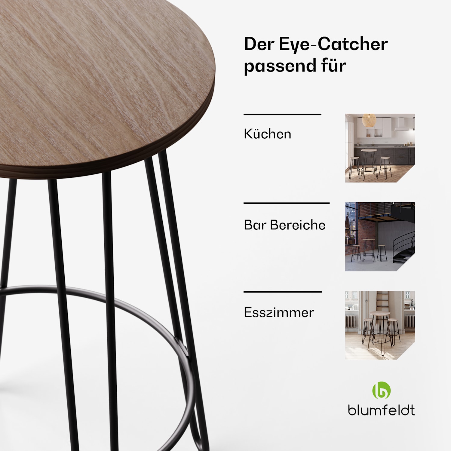 Hamilton Bistro-Tisch Ø60cm Holz Stahlrahmen Eiche