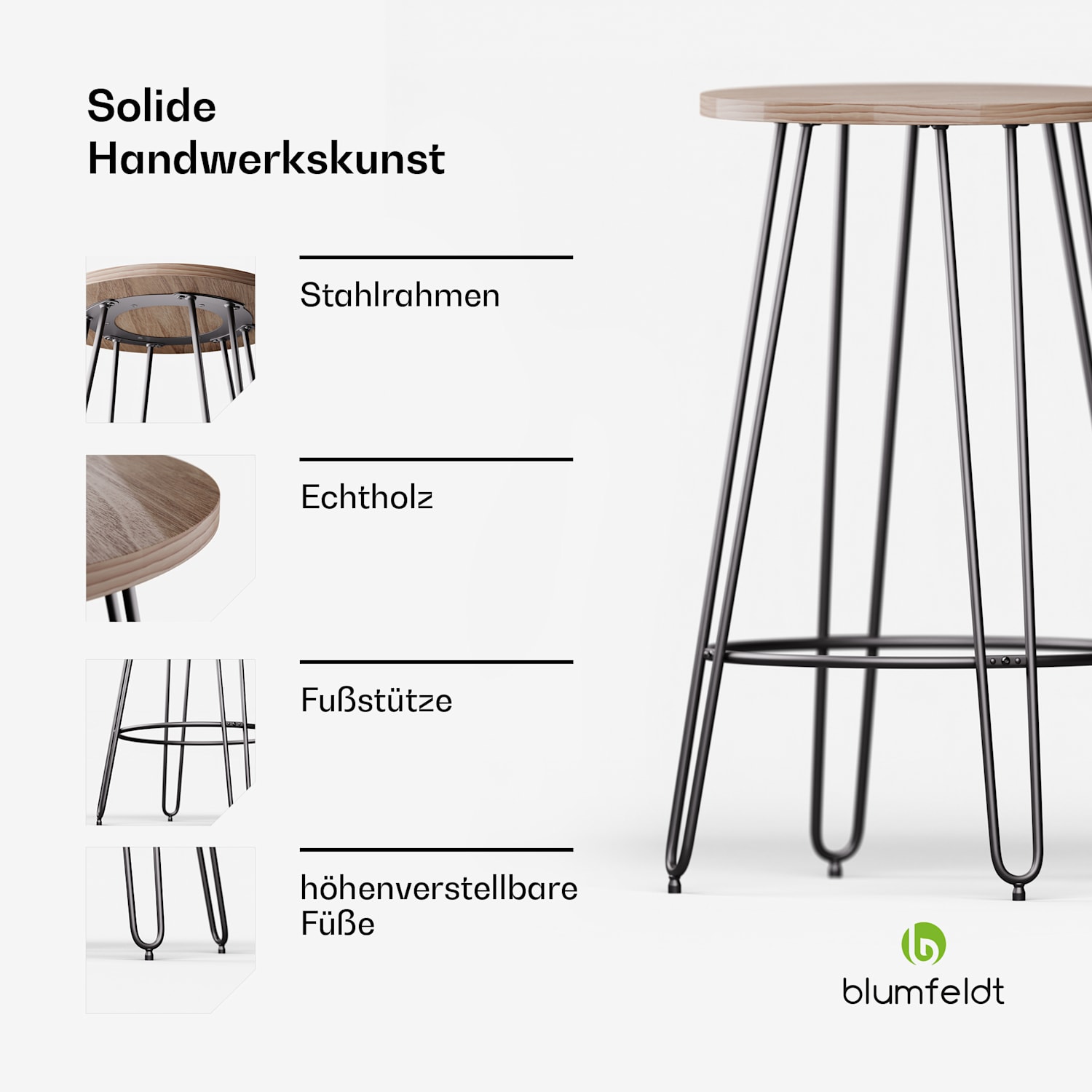 Hamilton Bistro-Tisch Ø60cm Holz Stahlrahmen Eiche
