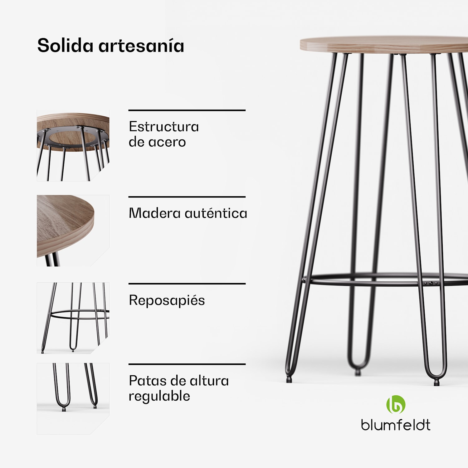 Mesa de bistro Hamilton Ø60cm madera estructura de acero Roble