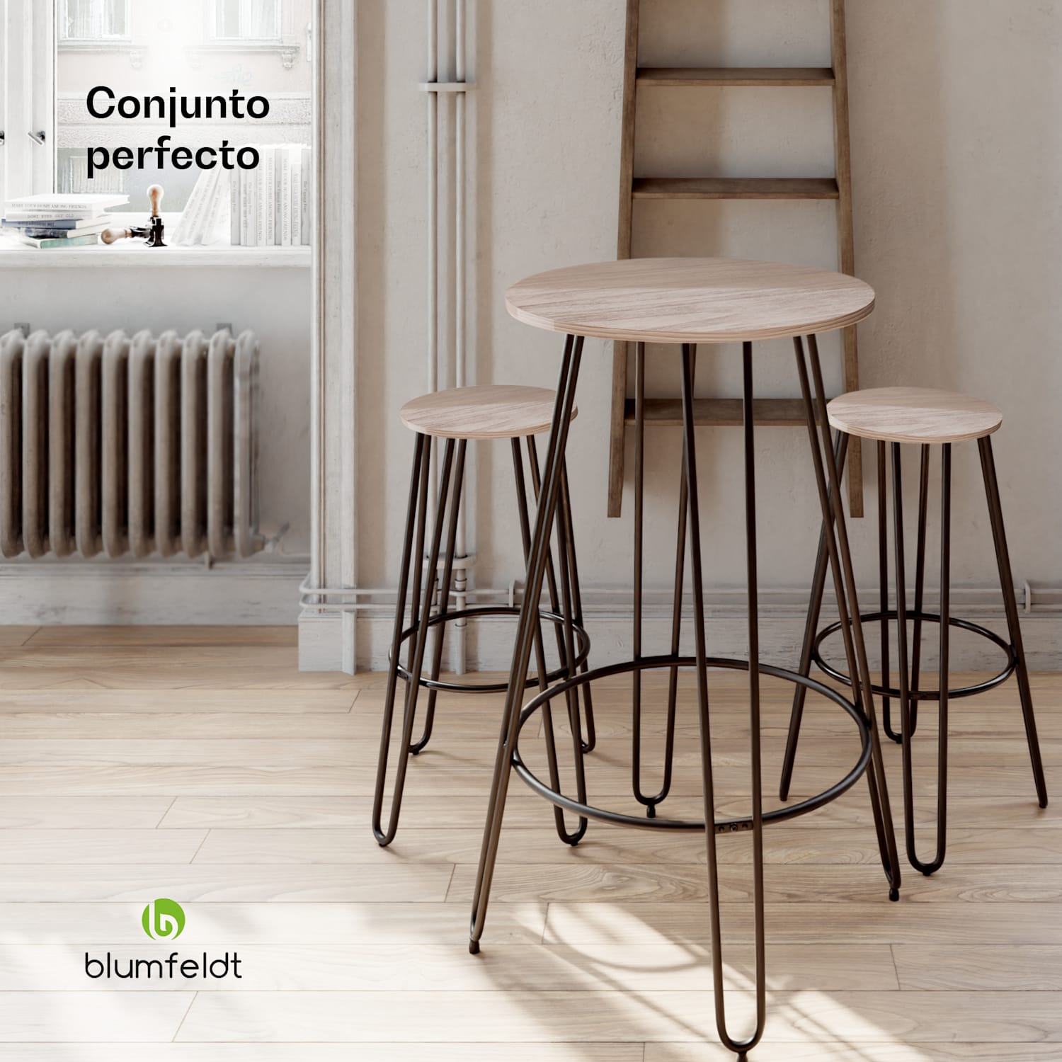 Mesa de bistro Hamilton Ø60cm madera estructura de acero Roble