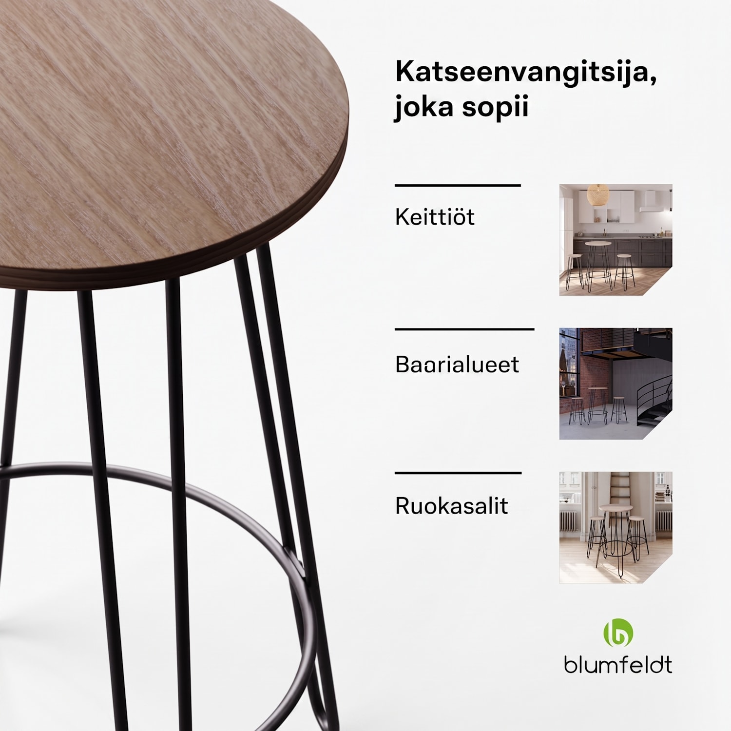 Hamilton bistropöytä Ø 60 cm puuta teräsrunko Tammi