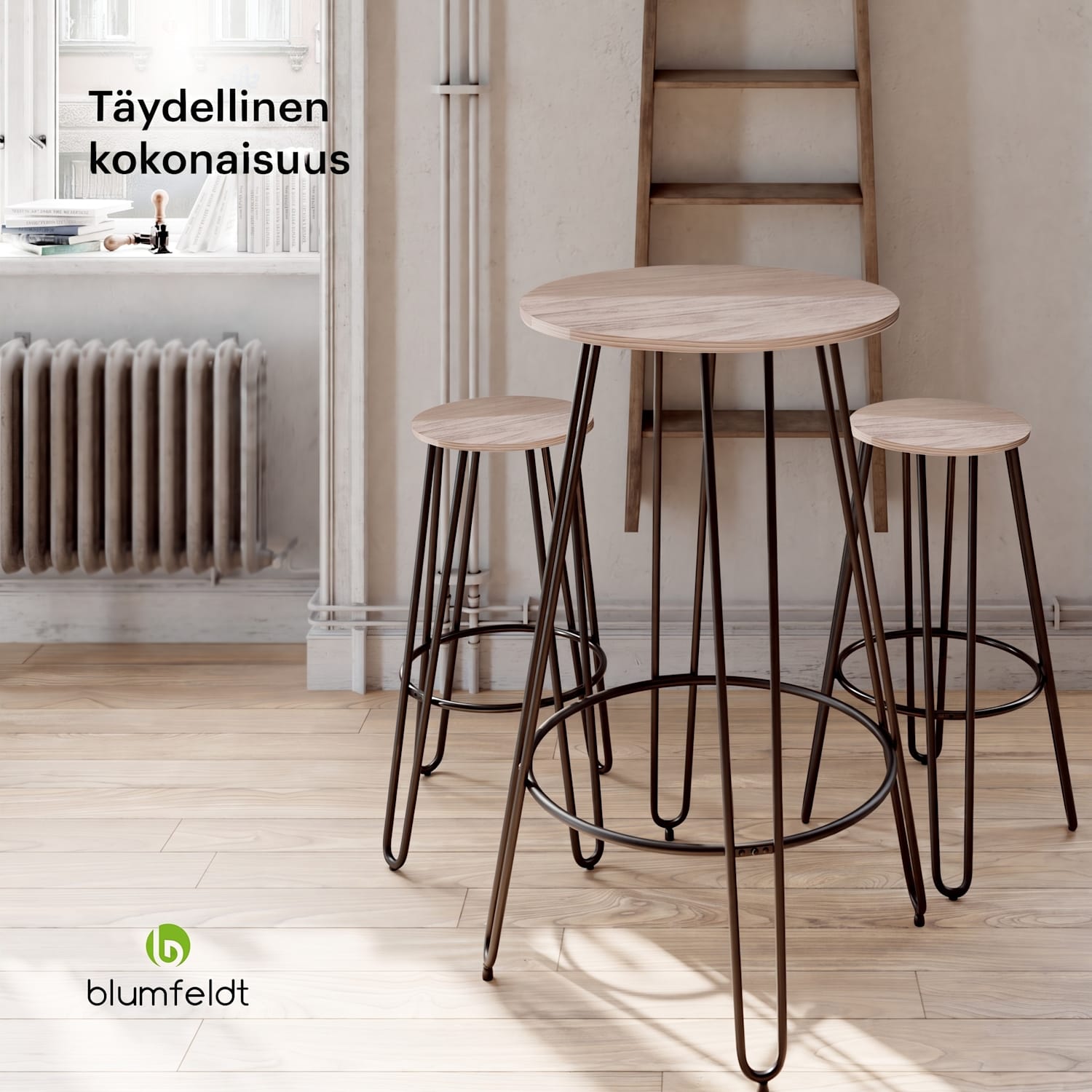 Hamilton bistropöytä Ø 60 cm puuta teräsrunko Tammi