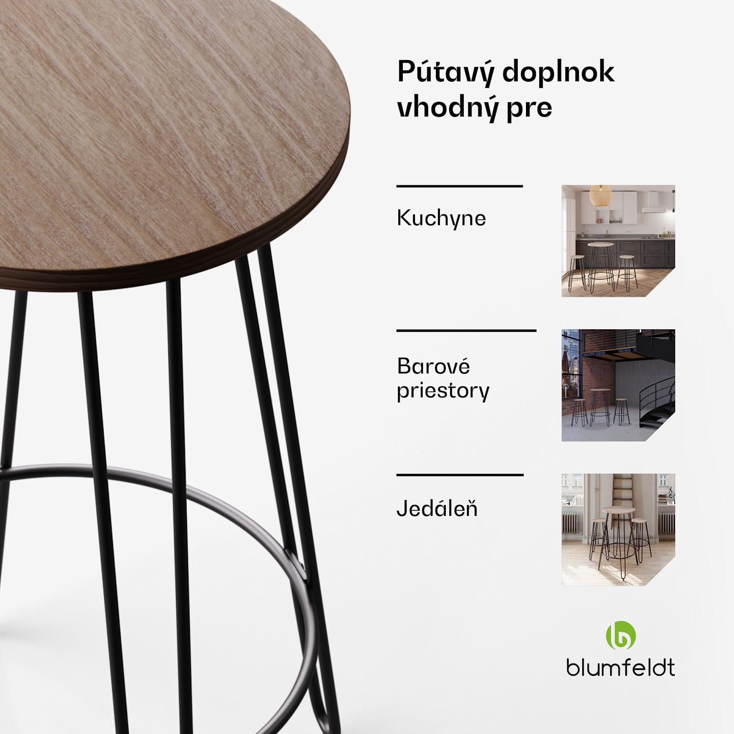 Bistro stôl Hamilton Ø60cm Drevený oceľový rám Dub