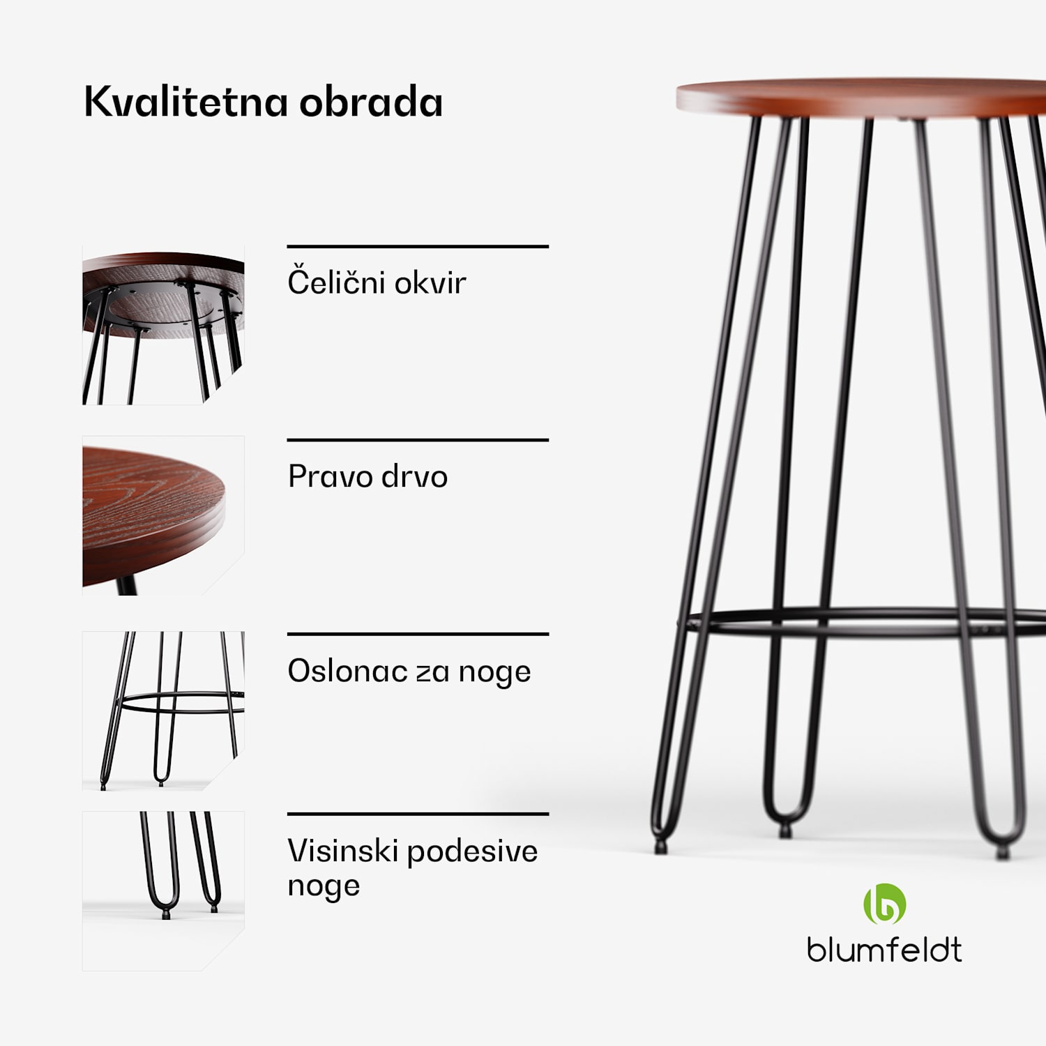 Bistro stol, Hamilton Ø60cm, drveni čelični okvir Mahagonij