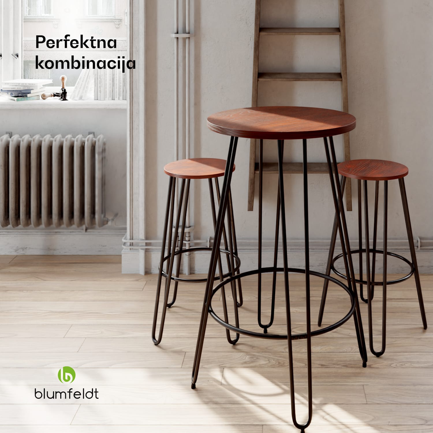 Bistro stol, Hamilton Ø60cm, drveni čelični okvir Mahagonij