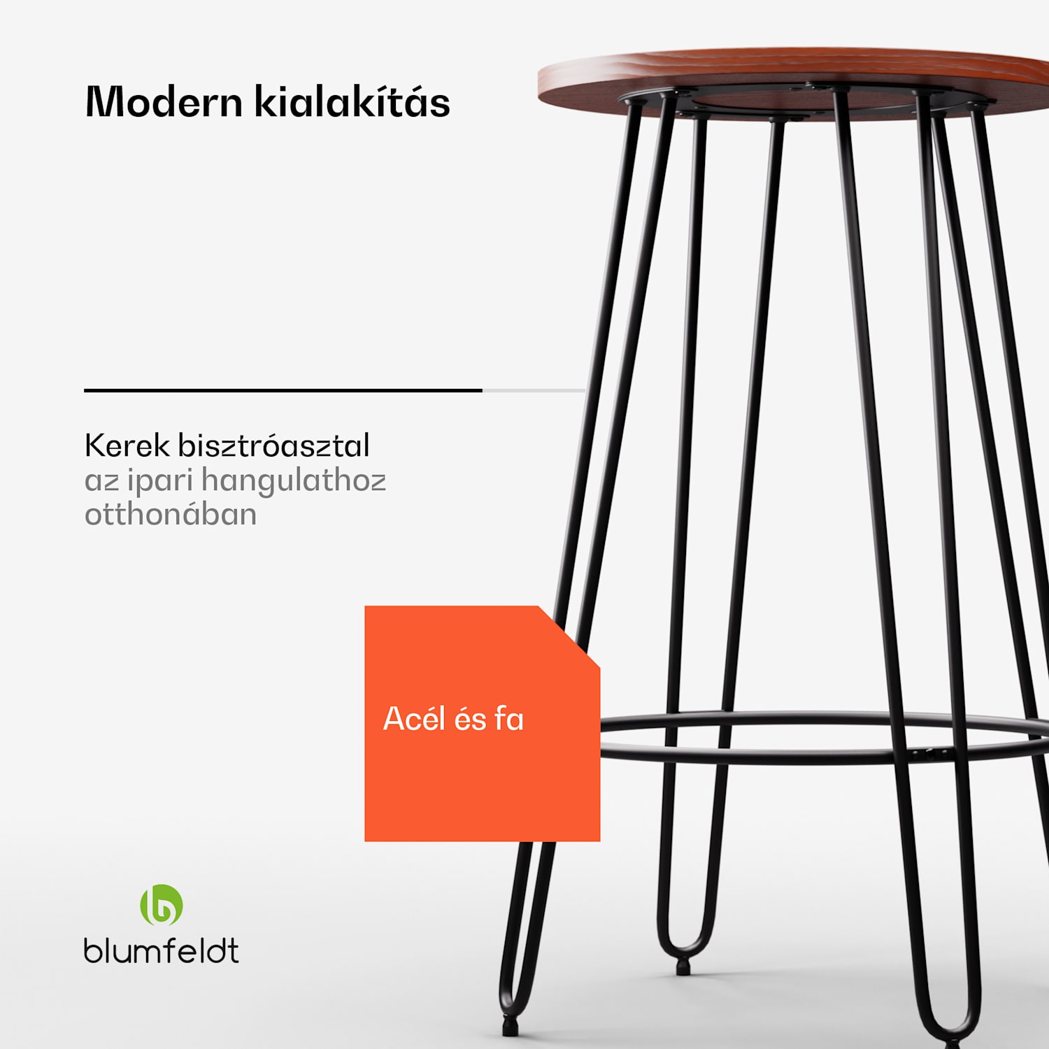 Bisztró asztal, Hamilton, Ø60 cm, fa acélkeret Mahagóni