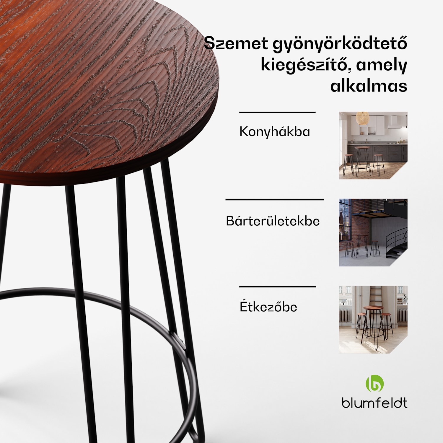 Bisztró asztal, Hamilton, Ø60 cm, fa acélkeret Mahagóni