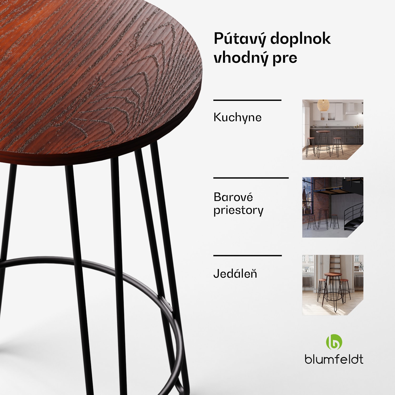 Bistro stôl, Hamilton, Ø60cm, drevený oceľový rám Mahagón