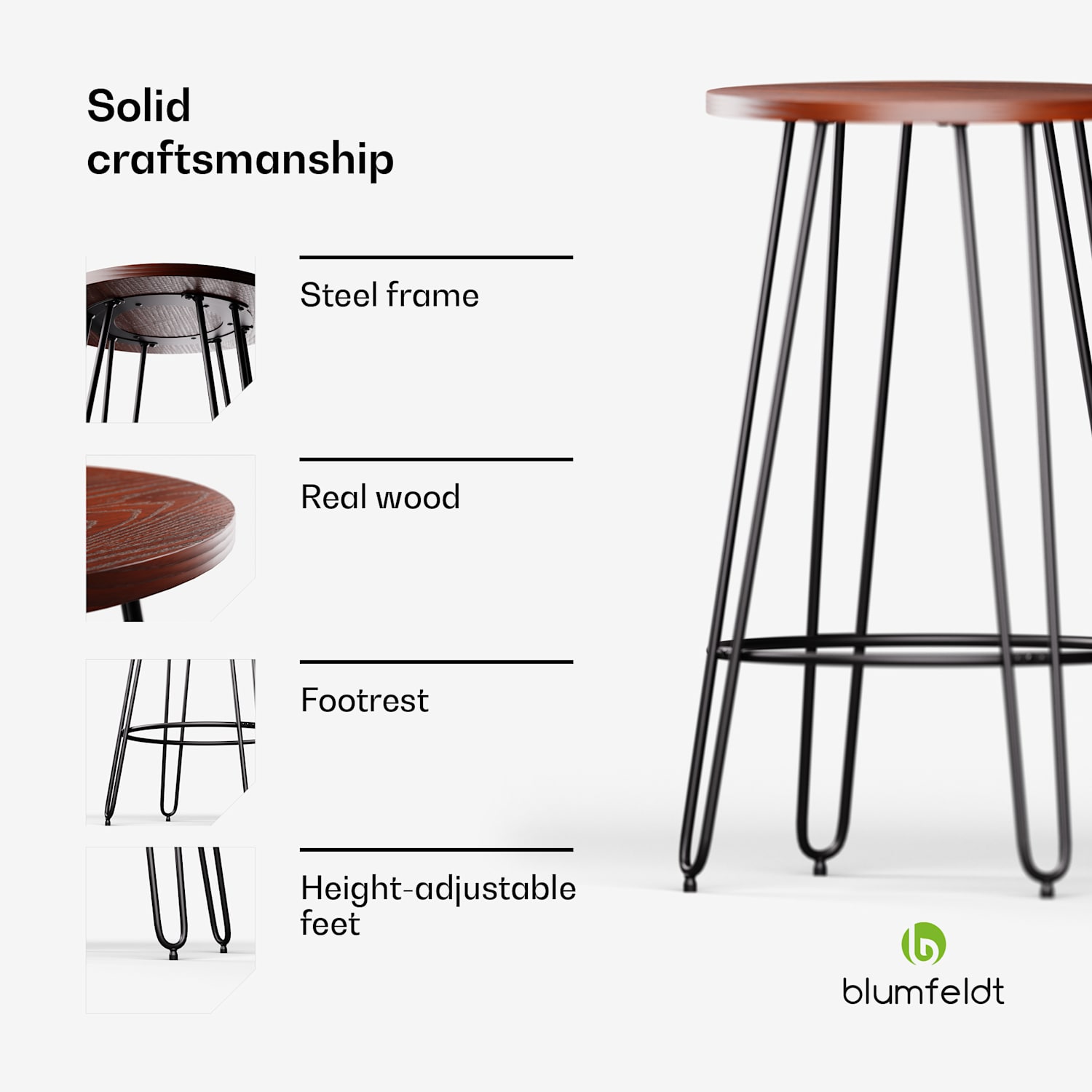 Hamilton bistrotafel Ø60cm hout stalen frame Mahonie