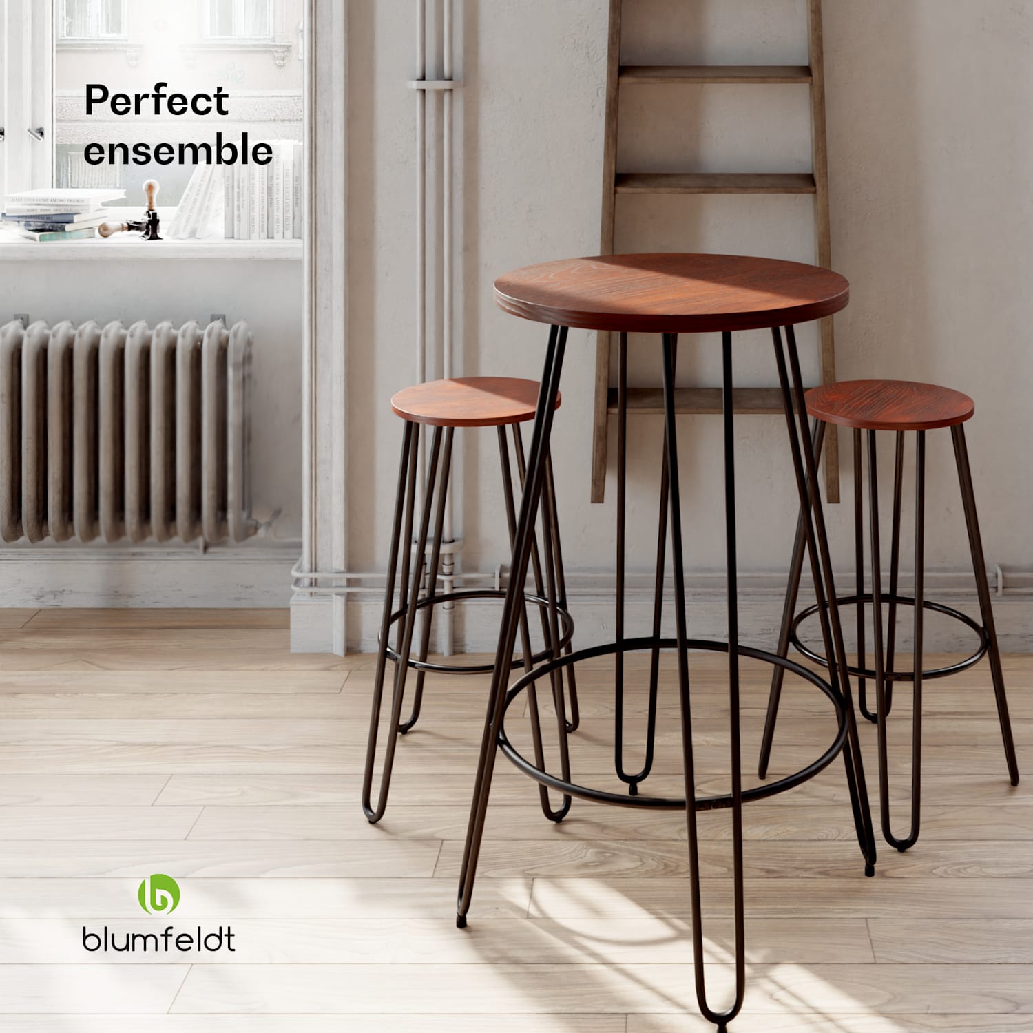 Hamilton bistrotafel Ø60cm hout stalen frame Mahonie