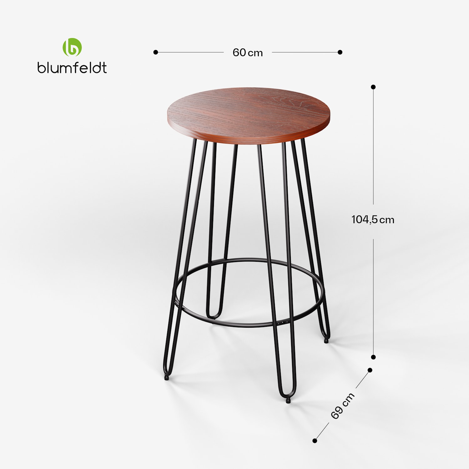 Bisztró asztal, Hamilton, Ø60 cm, fa acélkeret Mahagóni