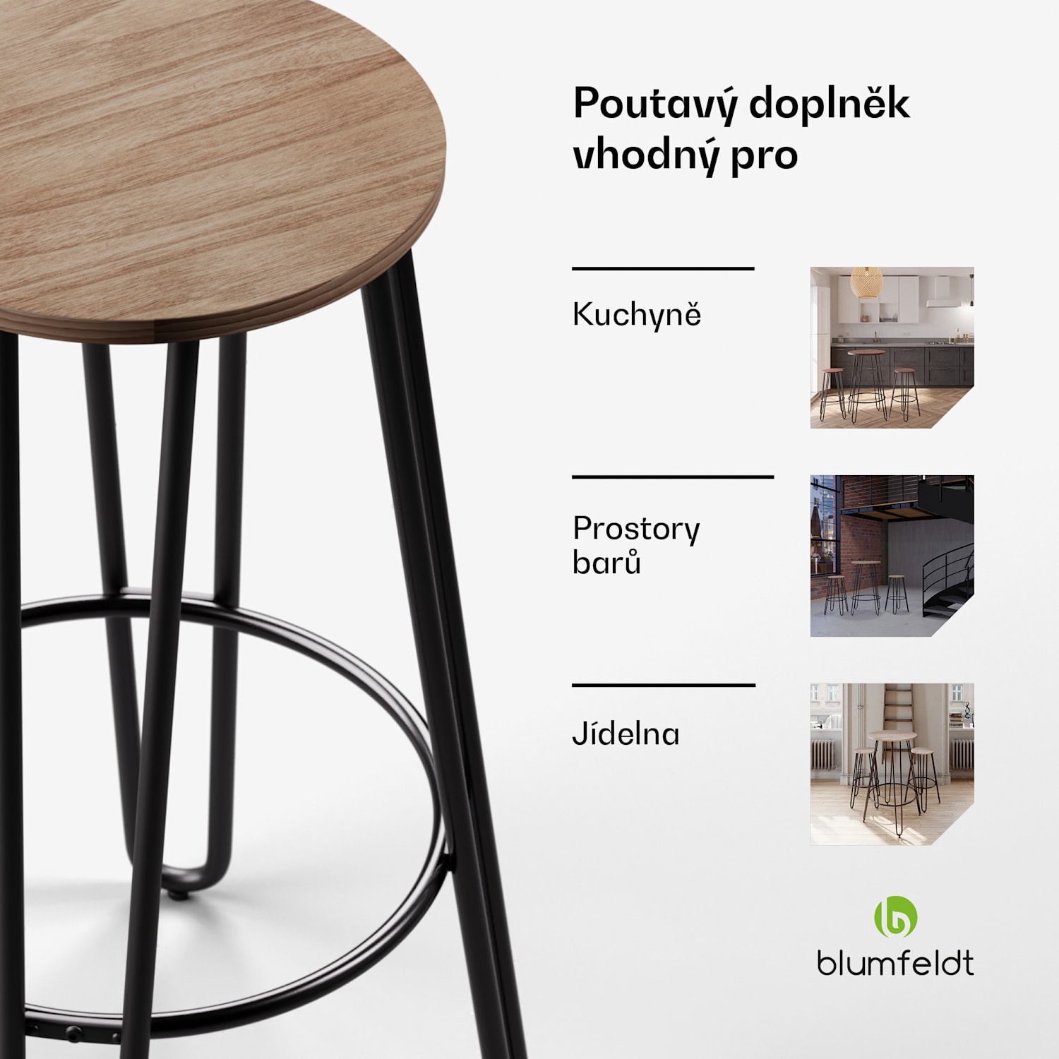 Židle Bistro Hamilton 1 ks Ø33cm Dřevěný ocelový rám Dub