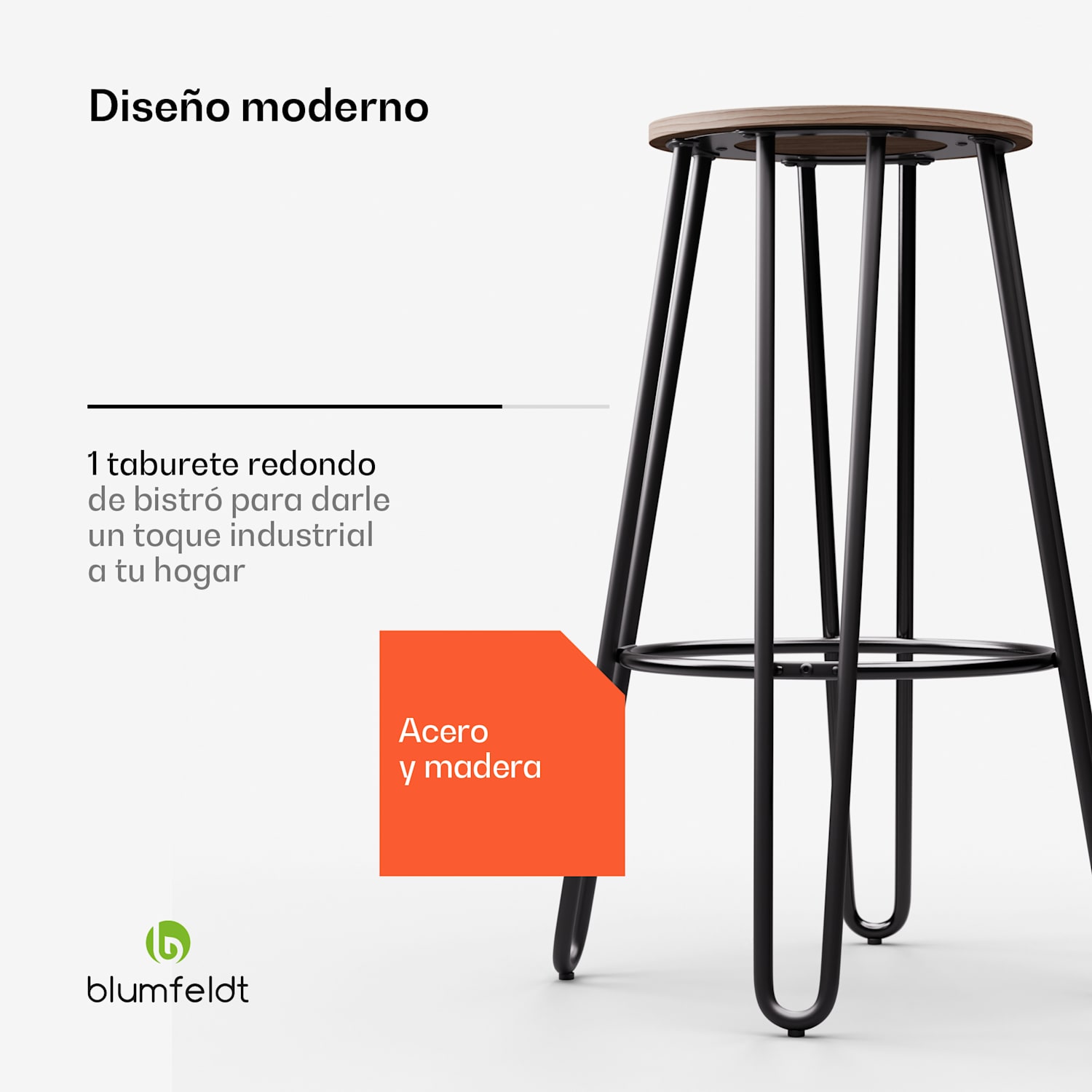 Silla Bistro Hamilton 1 piezas Ø 33 cm madera estructura de acero Roble