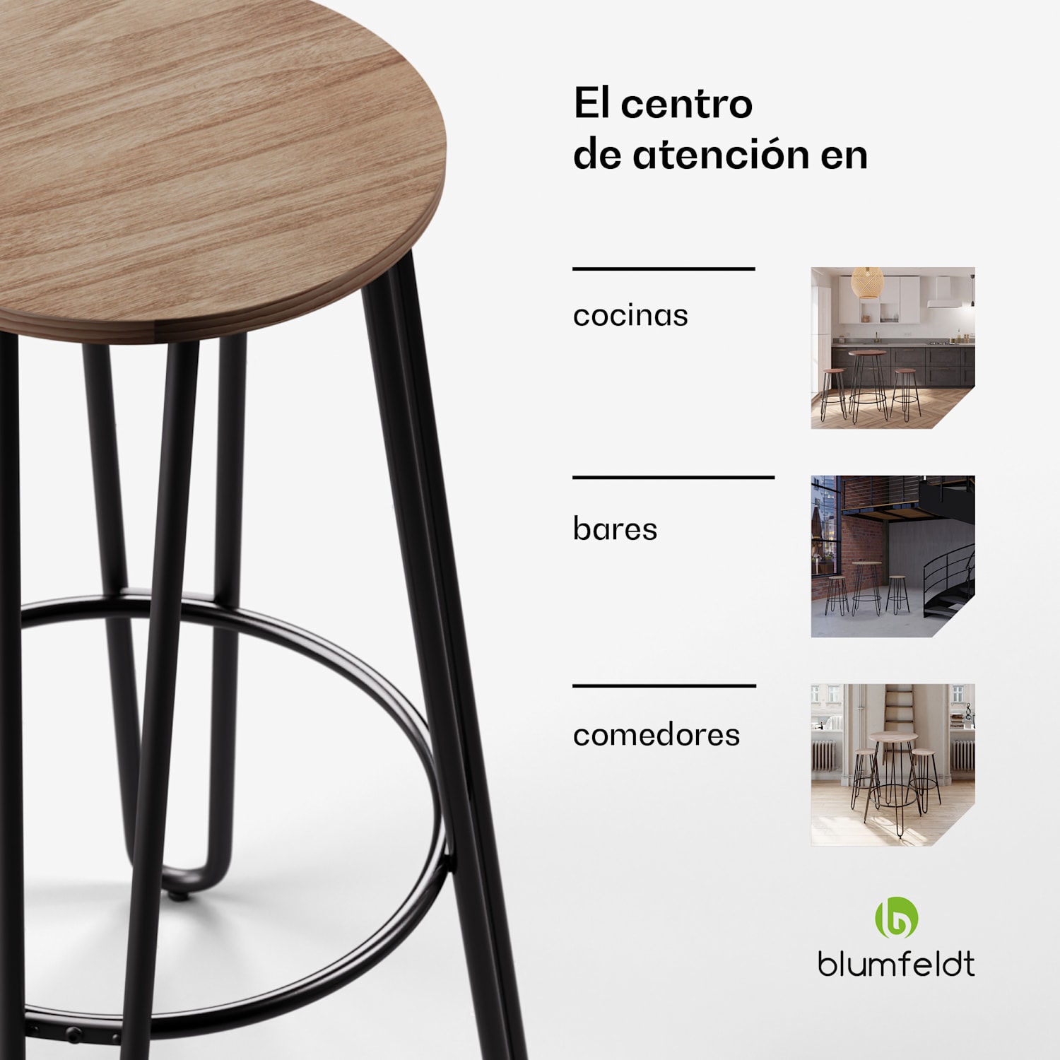 Silla Bistro Hamilton 1 piezas Ø 33 cm madera estructura de acero Roble