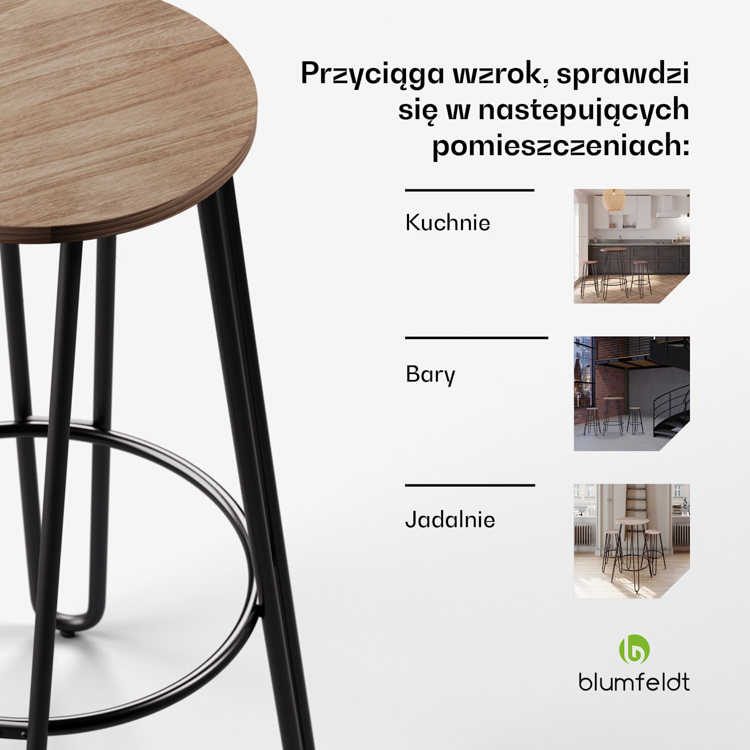 Hamilton, krzesło bistro, 1 szt., Ø 33 cm, drewno, stalowa rama 