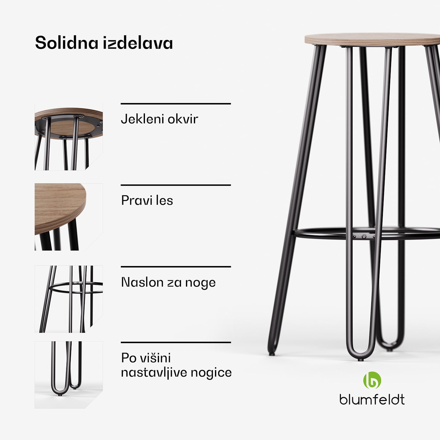 Bistro stol Hamilton 1 kosa Ø33cm Leseno jekleno ogrodje 