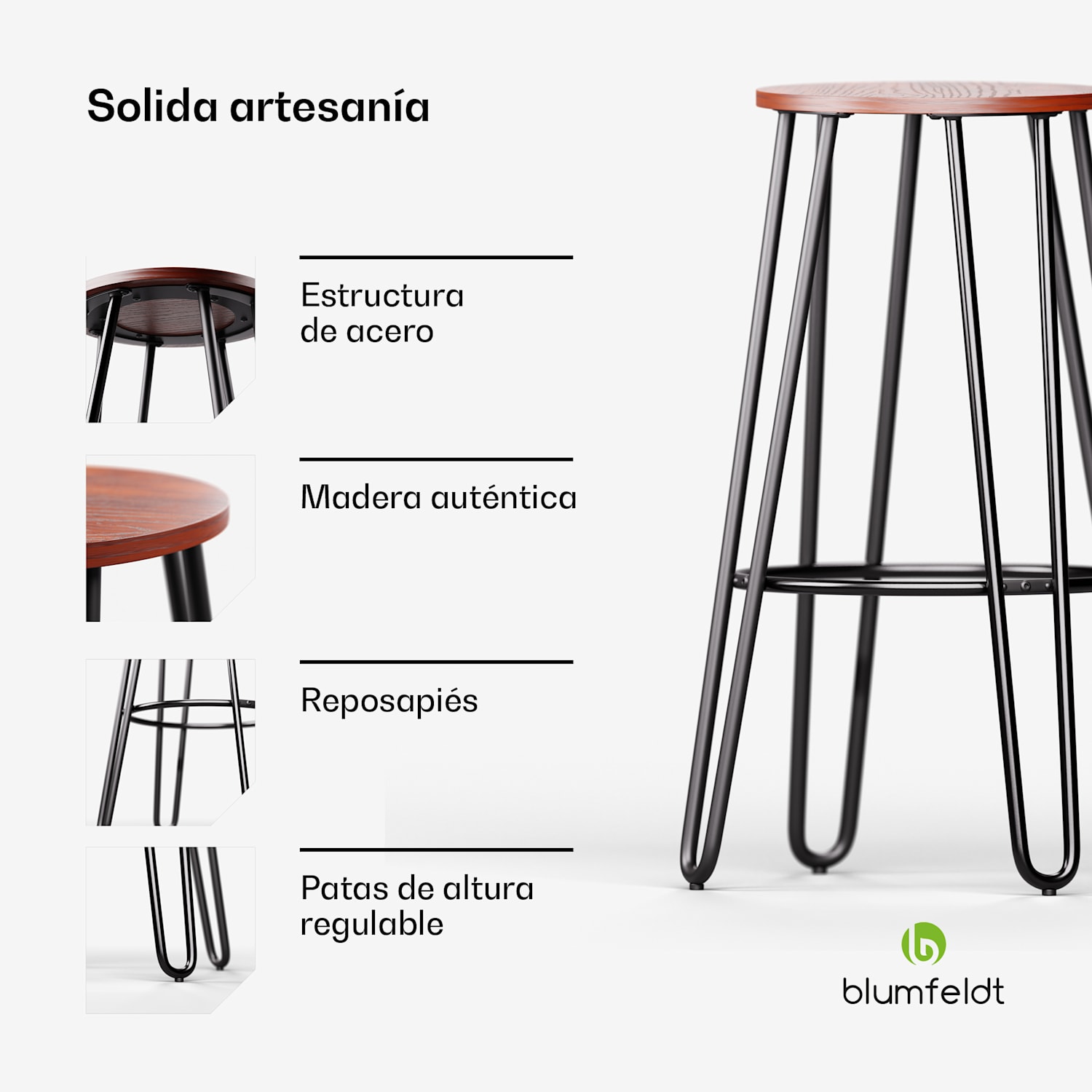 Silla Bistro Hamilton 1 piezas Ø 33 cm madera estructura de acero Caoba