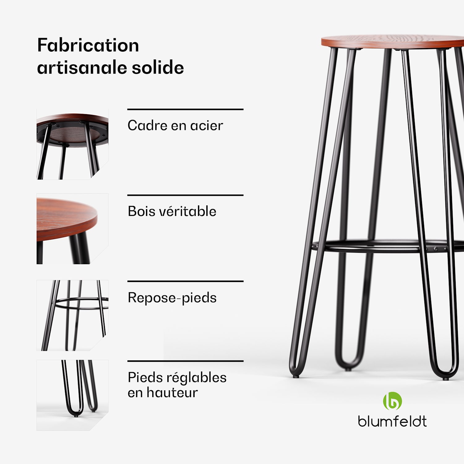 Hamilton Chaise de bistro 1 pcs. Structure en bois et acier Ø 33 cm Acajou