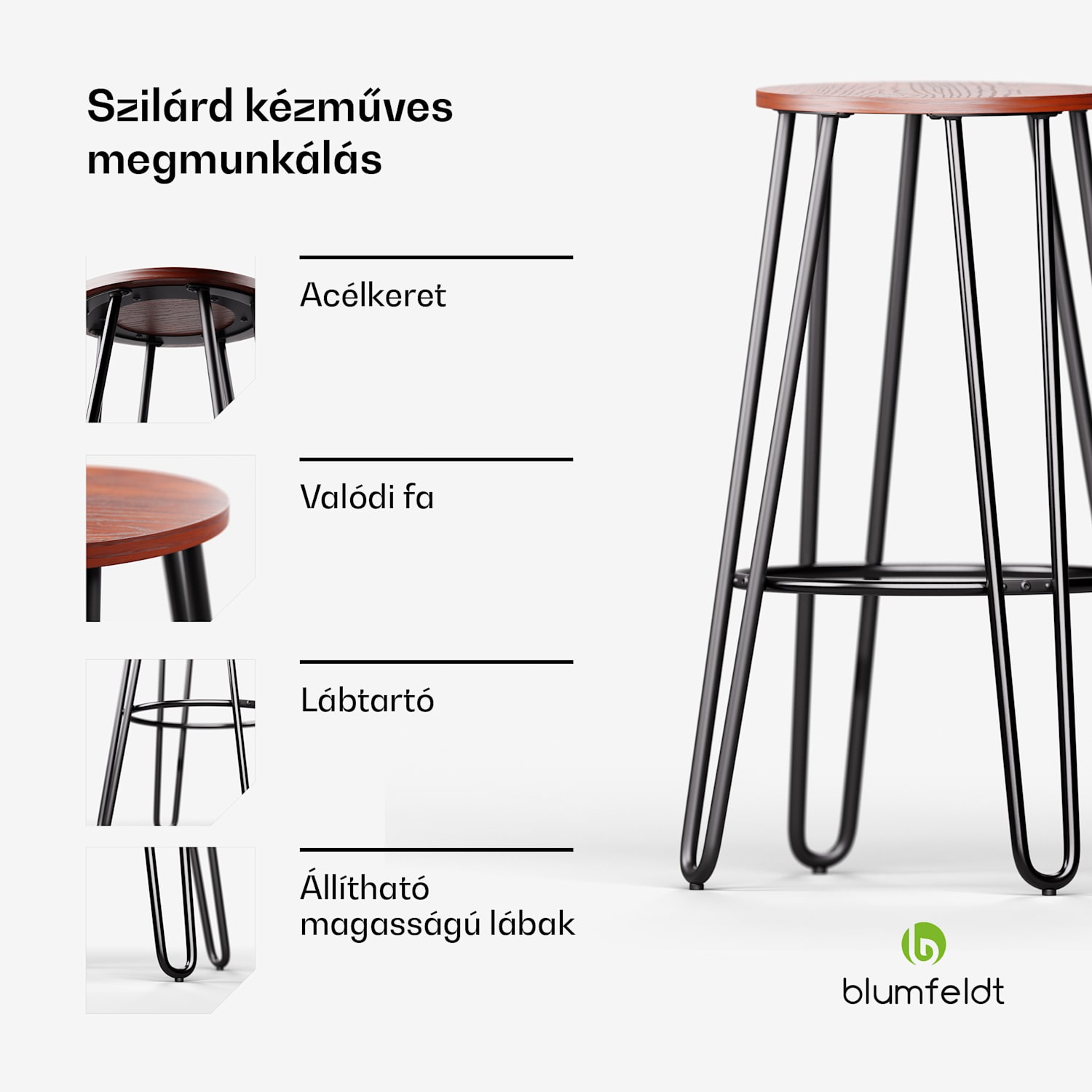 1 db. Hamilton bisztró szék Ø33 cm Fa acélkeret Mahagóni